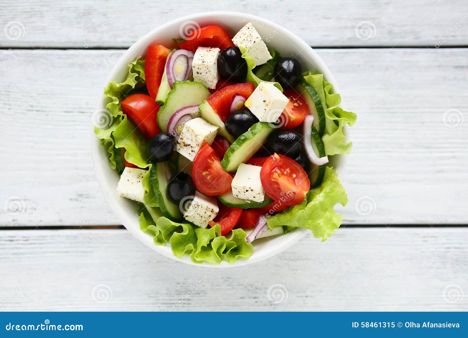 Fresh Greek Salad in a Bowl Stock Image Image of vegetable, onion