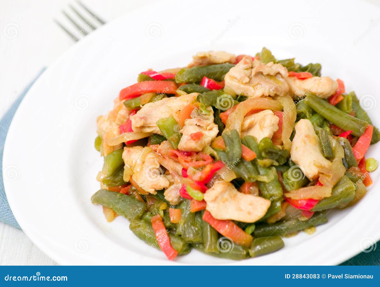 Fresh Green Beans Cooked with Chicken and Vegetables Stock Image