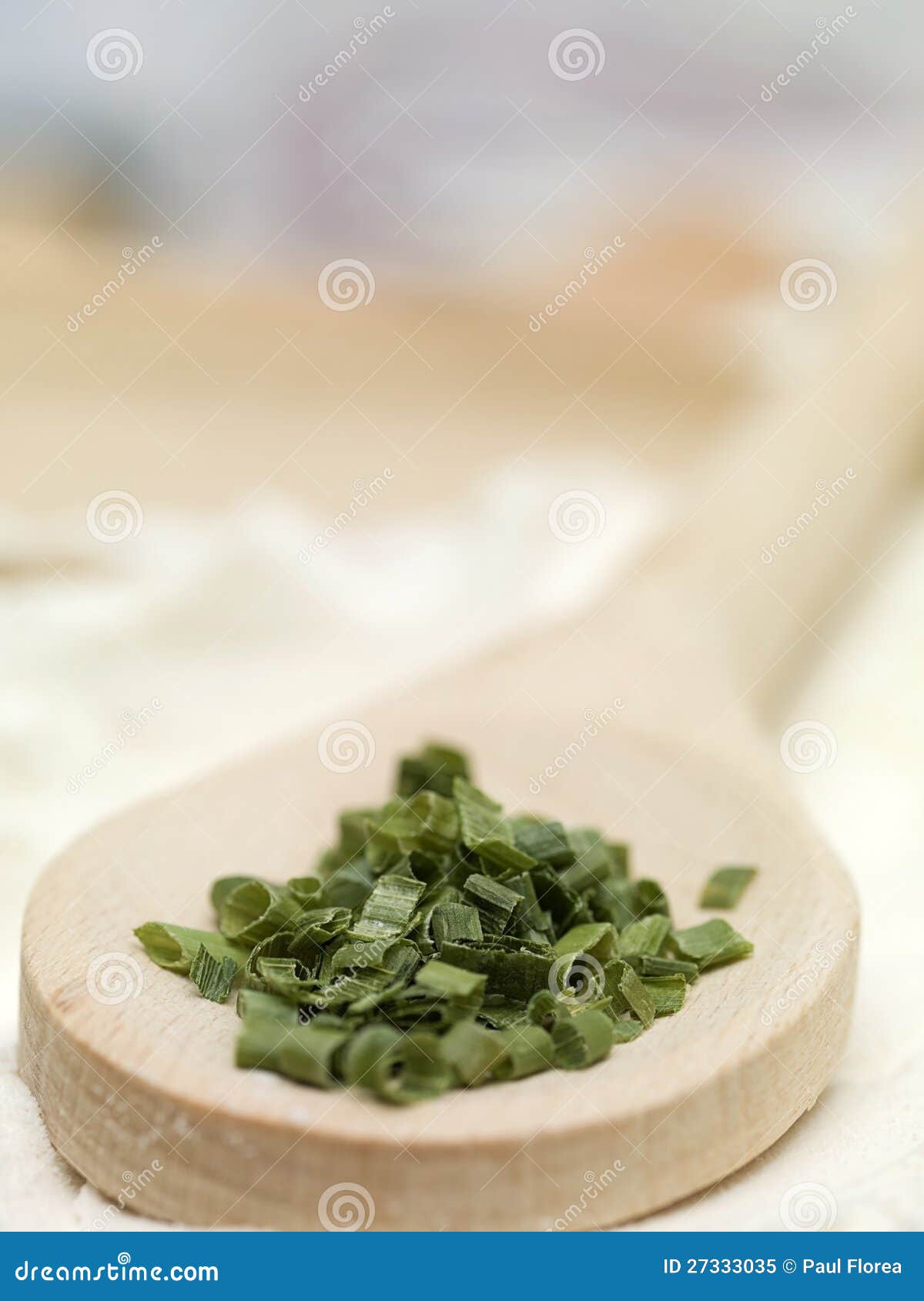 Fresh Green Condiment Placed on Wooden Spoon Stock Image Image of