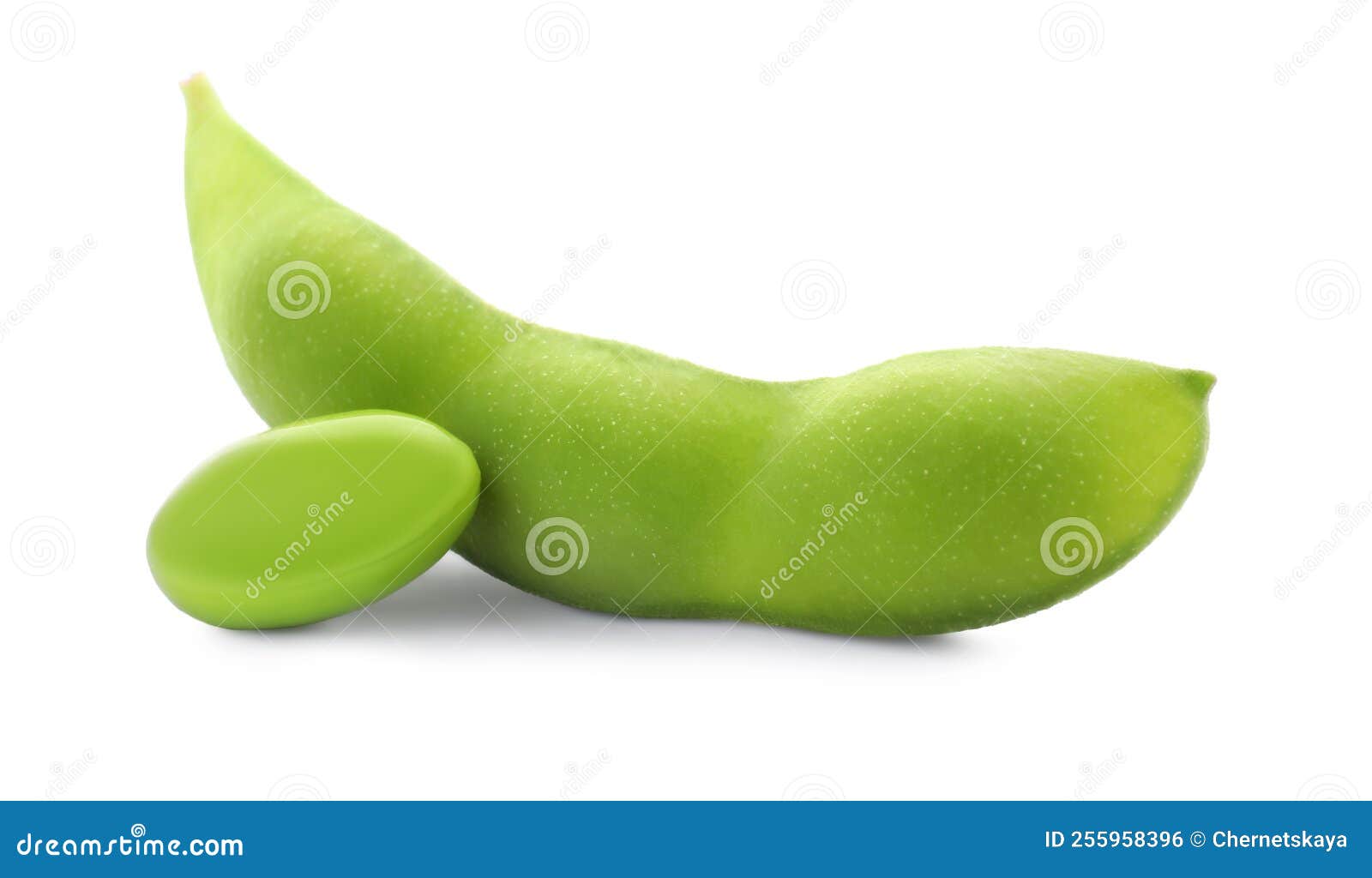 Fresh Green Edamame Pod and Bean on White Background Stock Photo