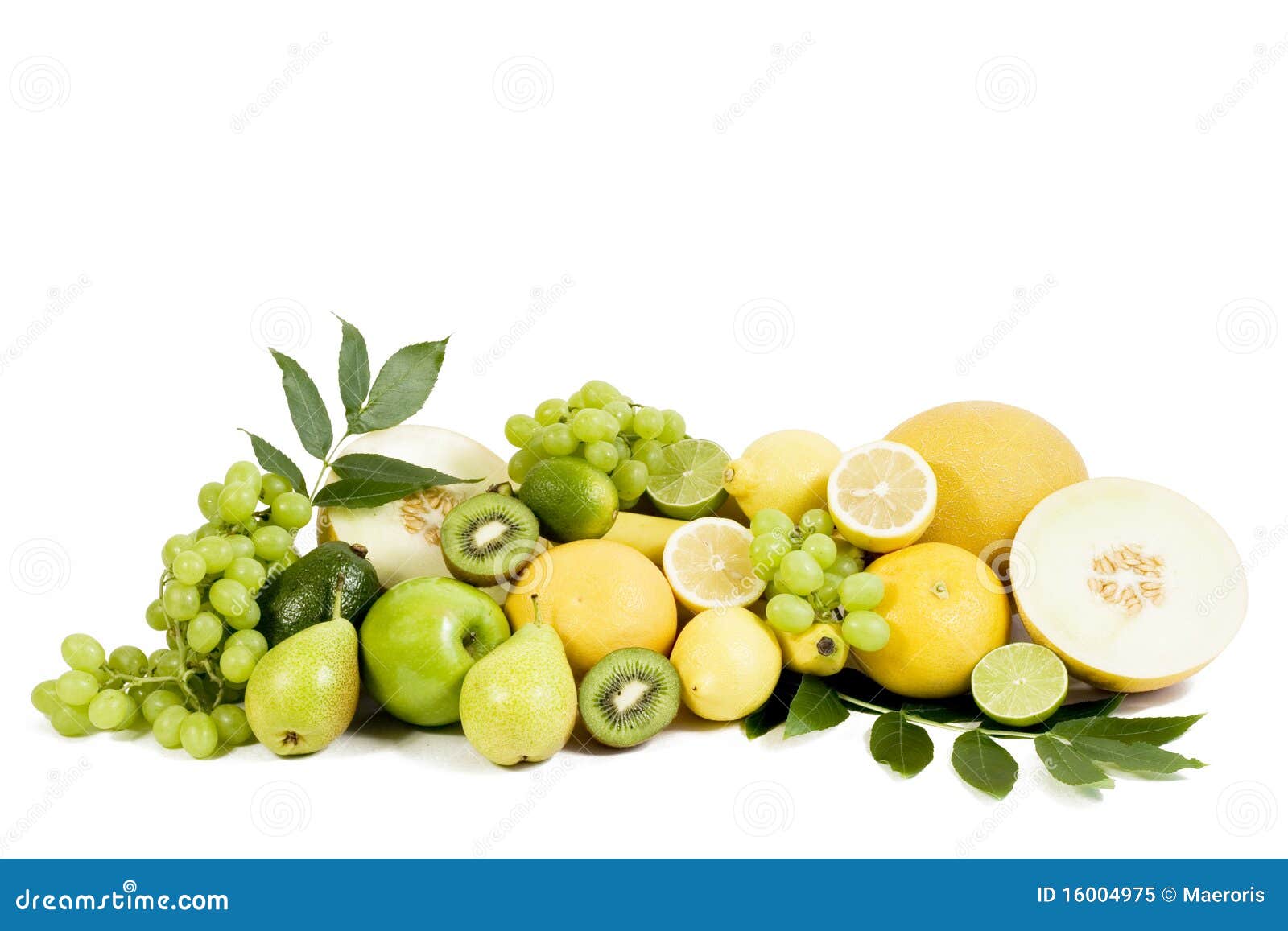 Fresh Green Fruits Isolated on White Background Stock Image Image of mixed, variation 16004975