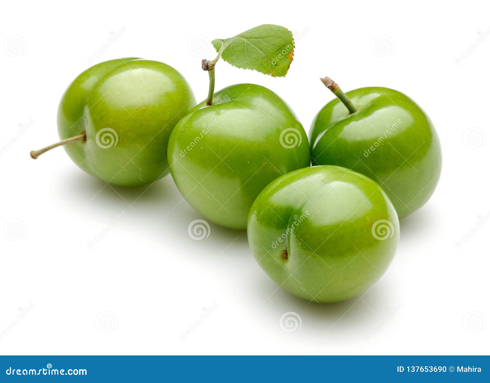 Fresh Green Plums with Leaf Stock Photo Image of macro, diet 137653690