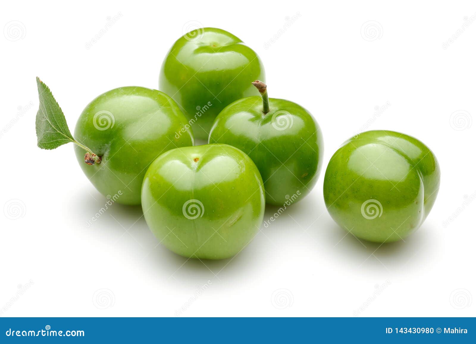Fresh Green Plums with Leaf Isolated on White Stock Photo Image of