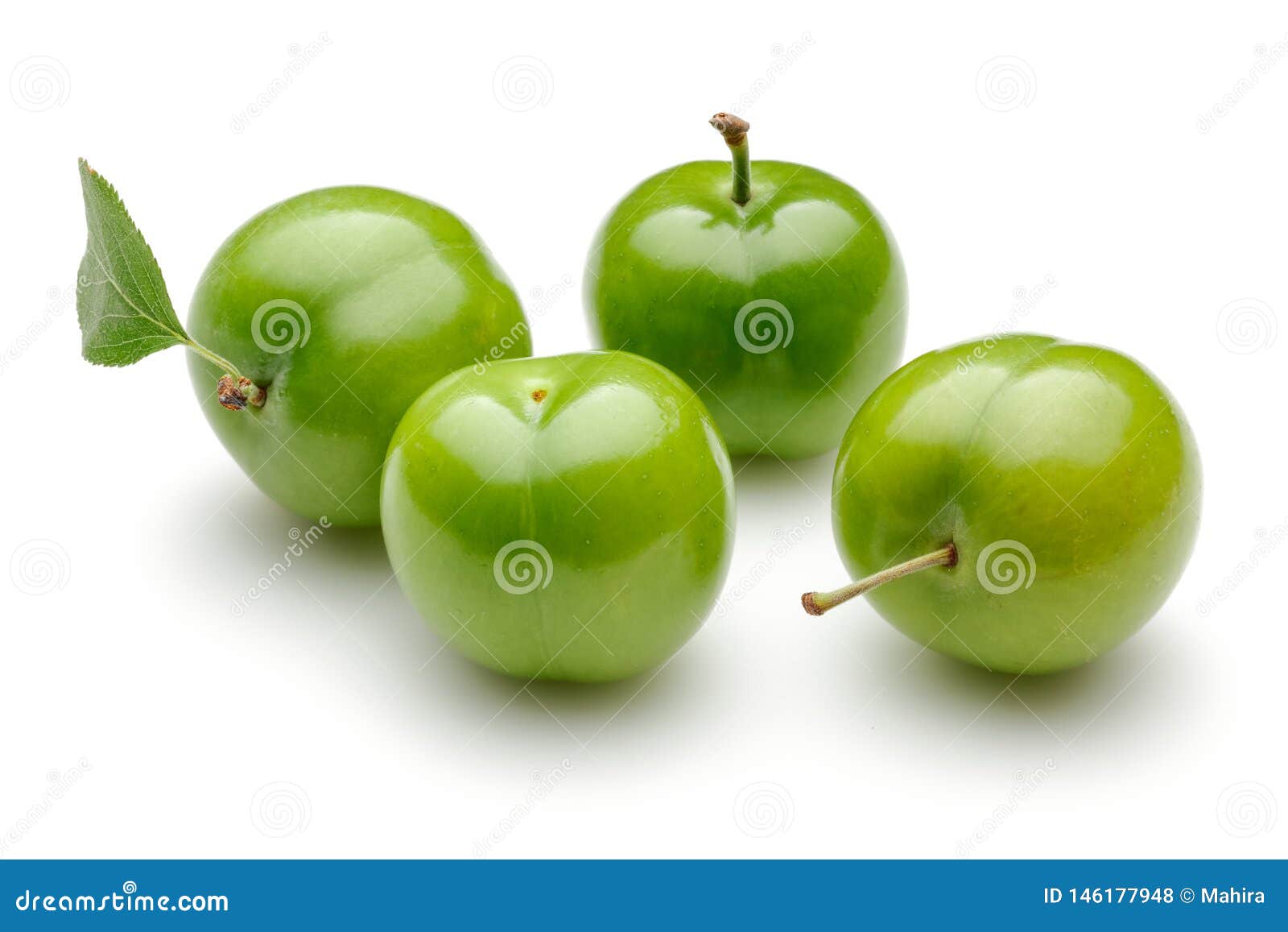 Fresh Green Plums with Leaf Isolated on White Stock Photo Image of