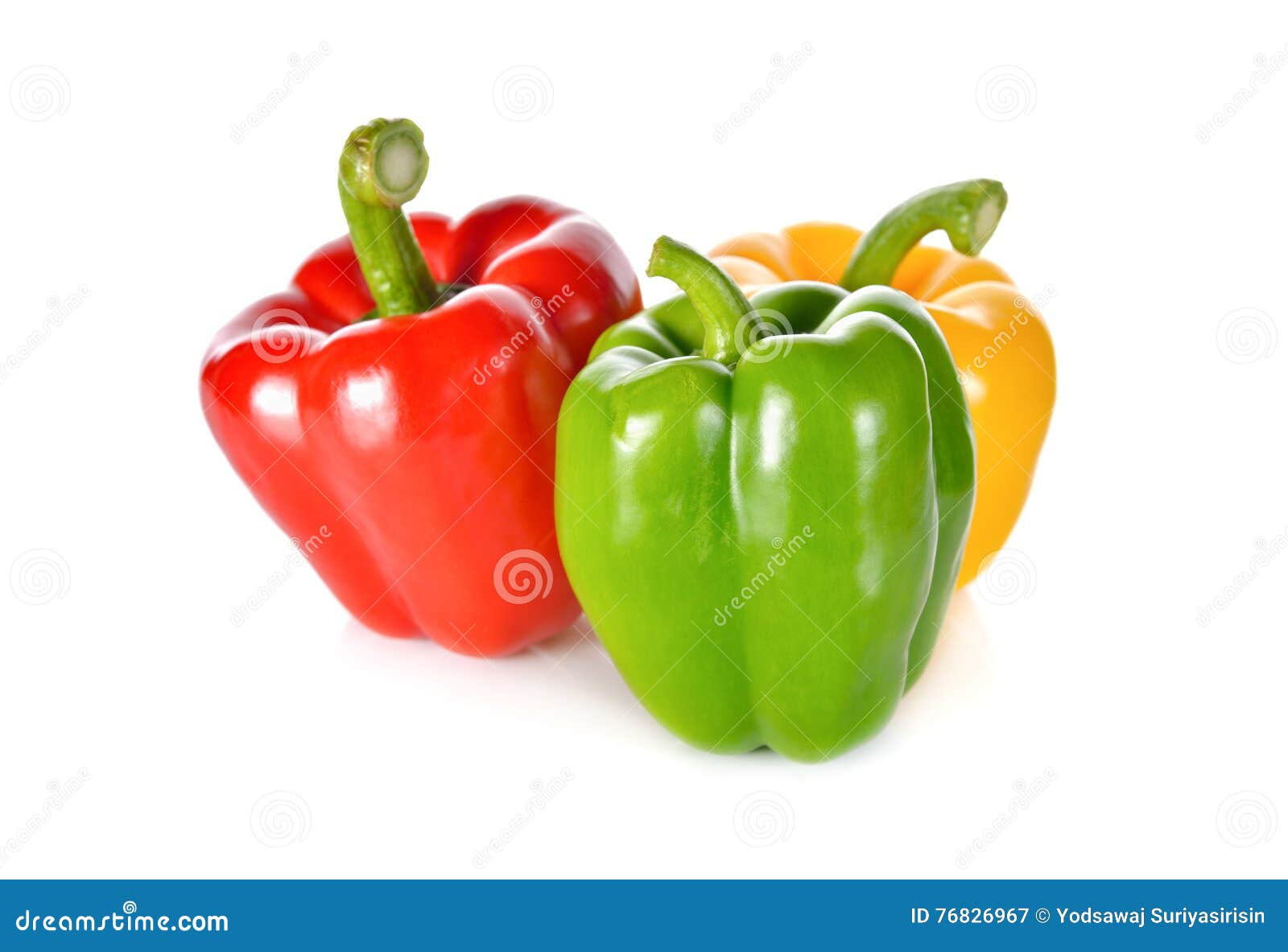 Fresh Green, Red, Yellow Bell Pepper With Stem On White Background Stock Image Image of pepper