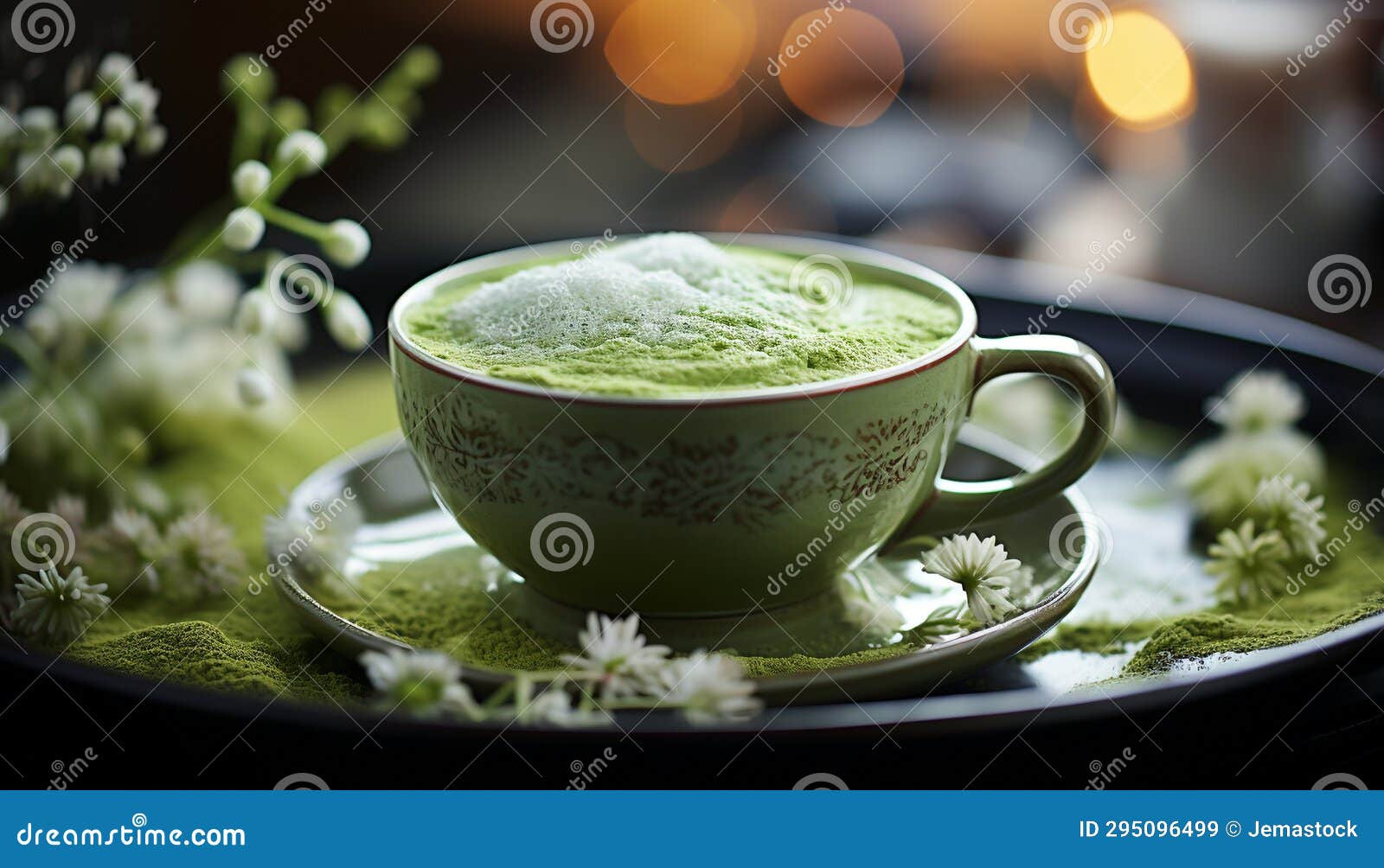 Fresh Green Tea on Wooden Table, a Refreshing Summer Drink Generated by