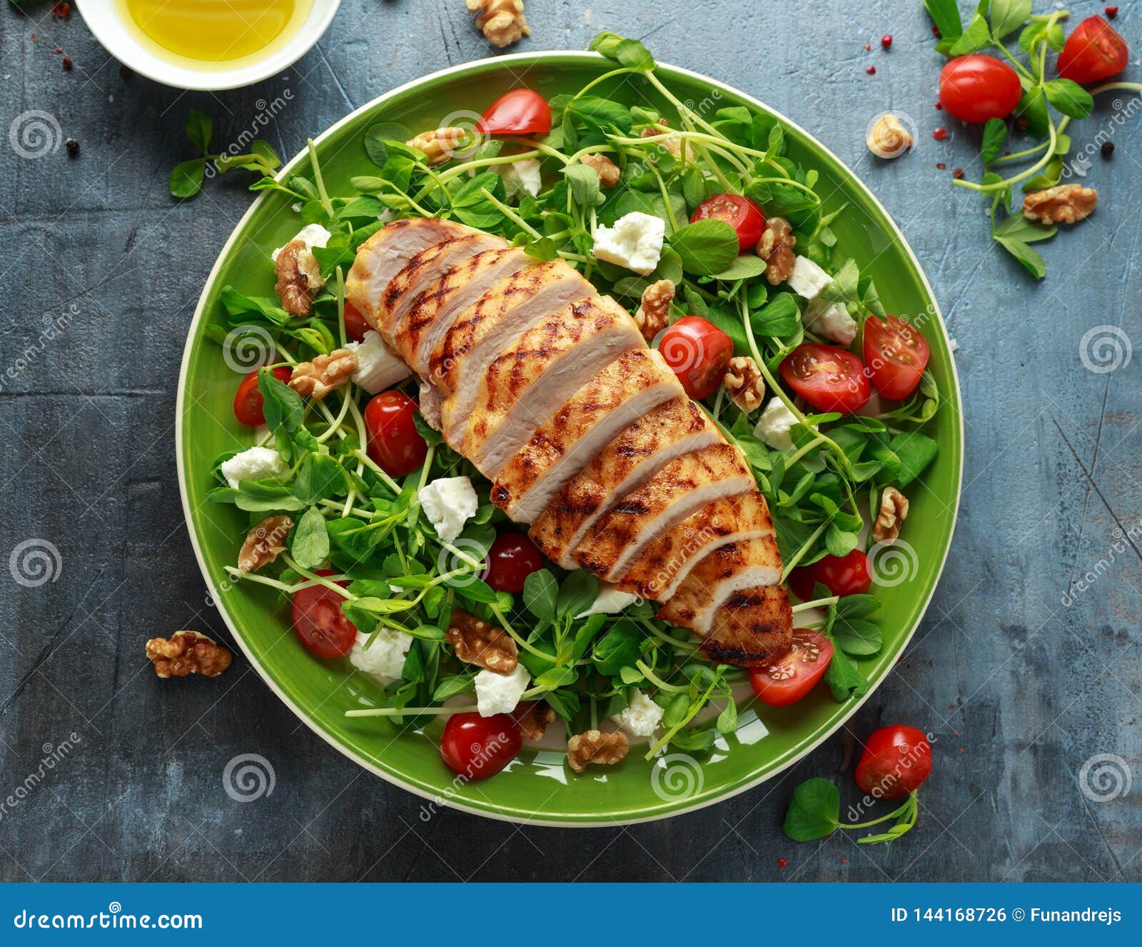 Fresh Grilled Chicken Salad with Tomatoes, Feta Cheese and Vegetables