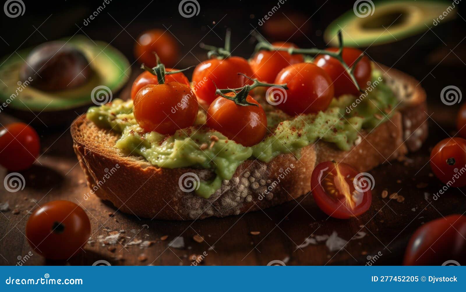 Fresh Guacamole on Toasted Ciabatta Bread Appetizer Generated by AI Stock Illustration