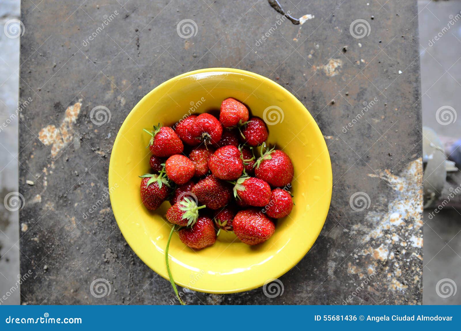 Strawberries in Yellow Plate Stock Photo Image of abstract, food