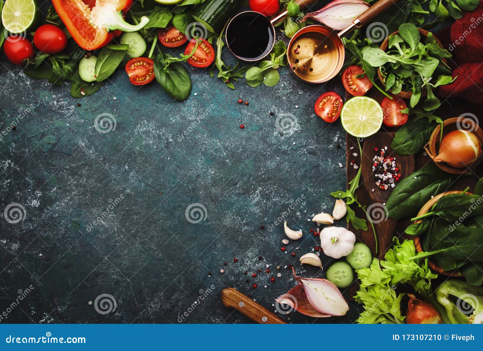 Fresh Healthy Food Cooking or Salad Making Ingredients on Dark ...