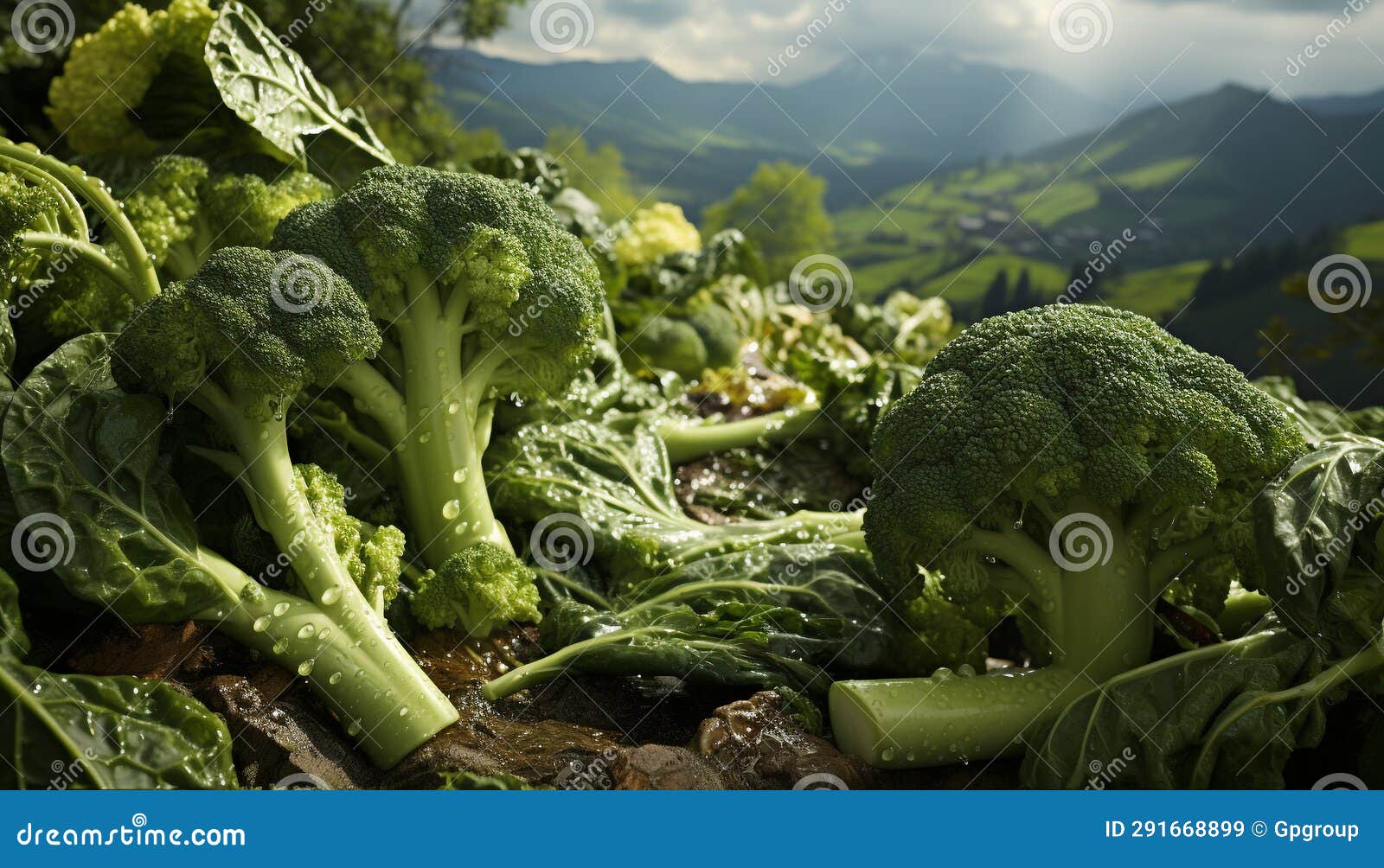 Fresh, Healthy Vegetables Broccoli, Cauliflower, Kale, and Tomato