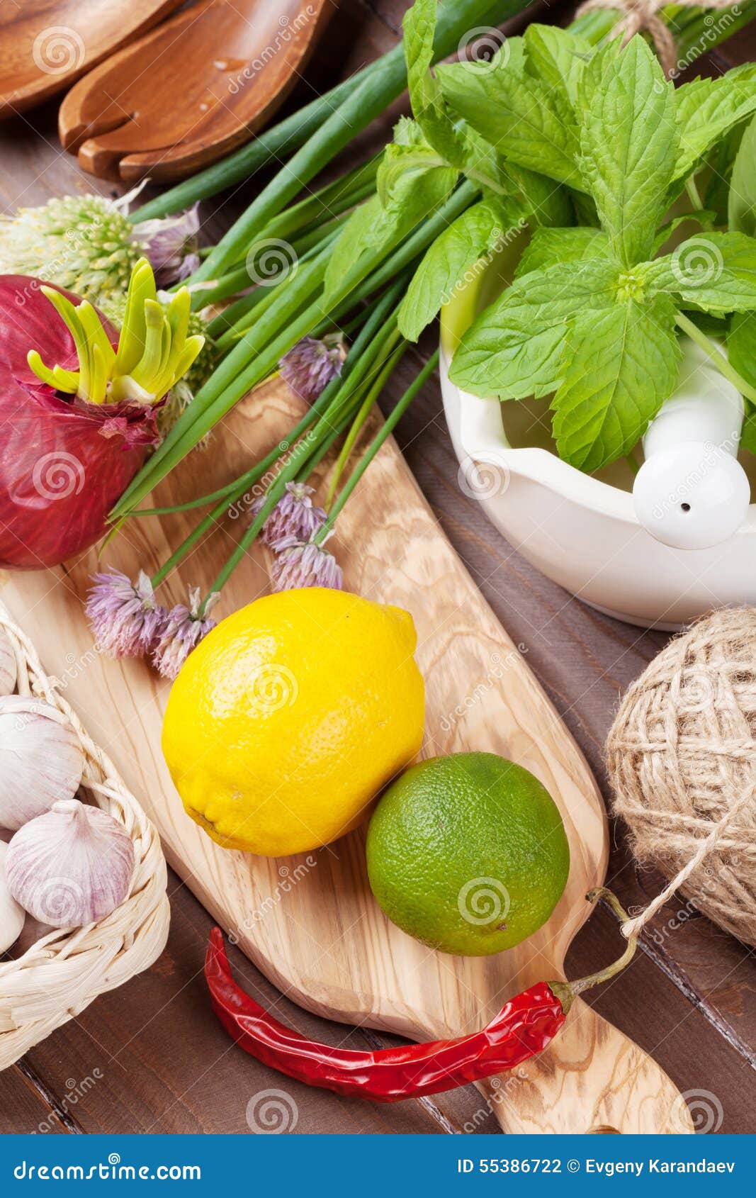 Fresh Herbs and Spices on Table Stock Photo Image of cutting, onion