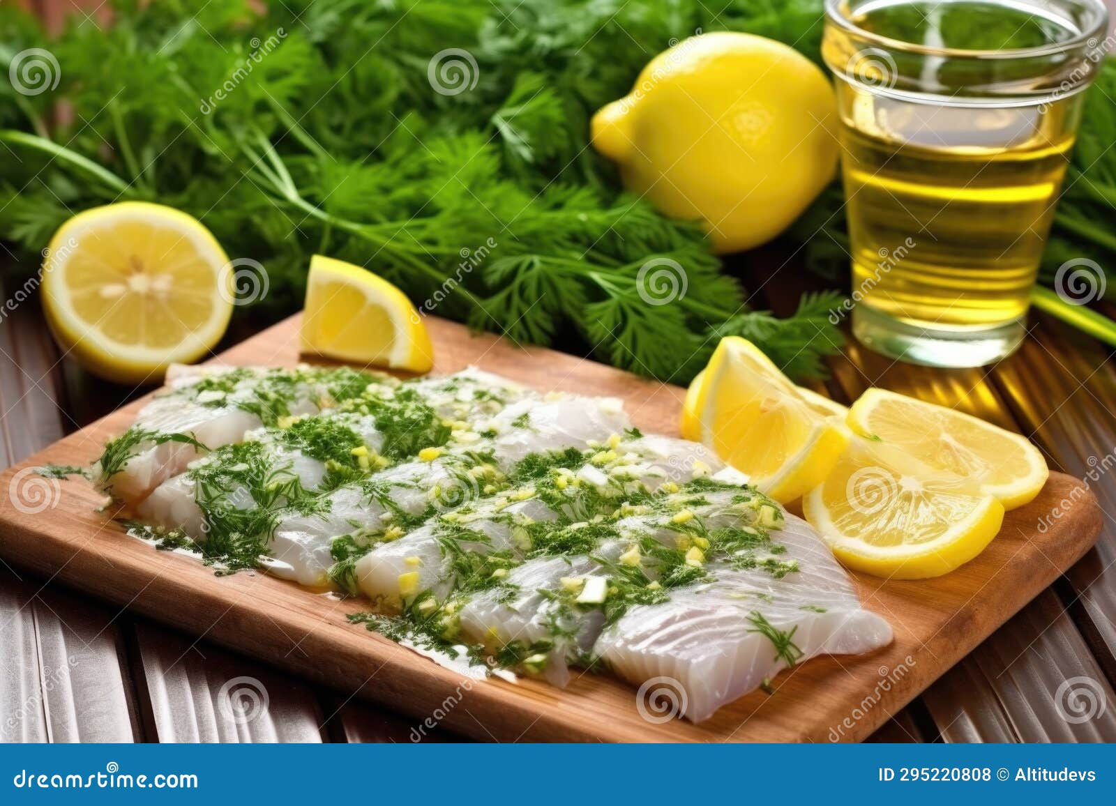 Fresh Herbs Surrounding Lemon Glazed Fish Fillet Stock Photo Image of lemon, cooking 295220808