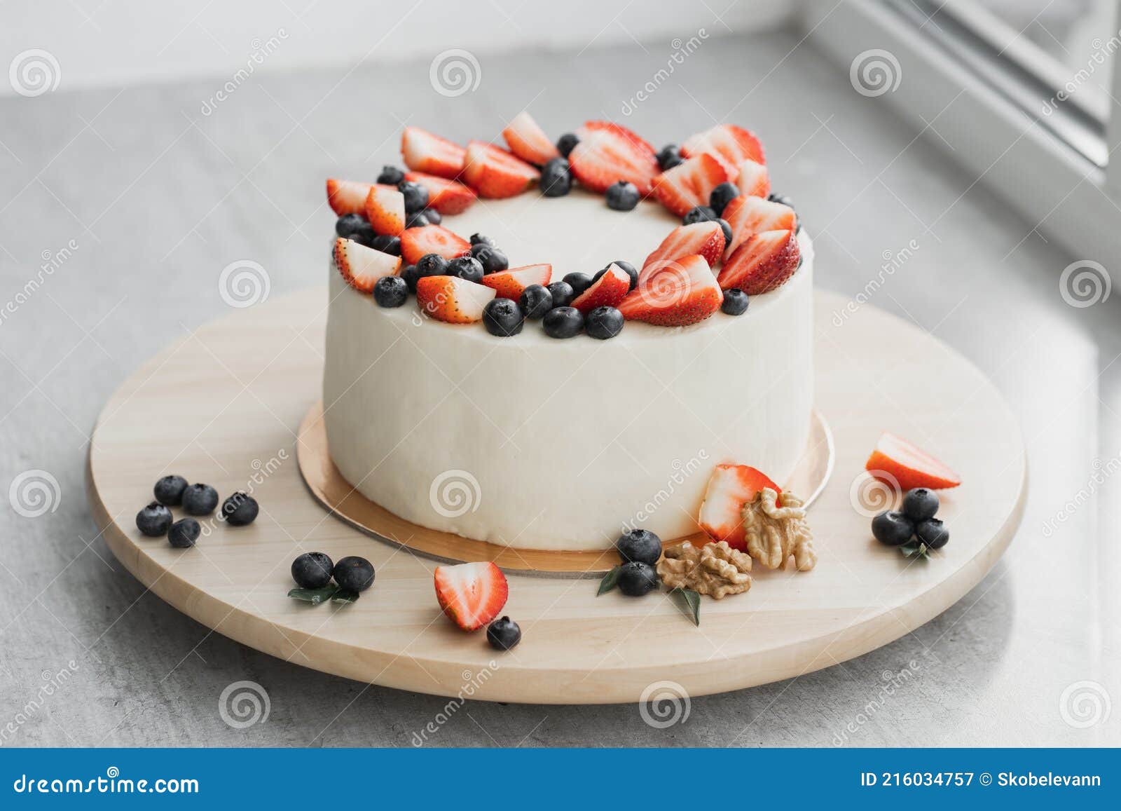 Fresh Homemade Cake with Cheese Cream and Wild Berries. Strawberry ...