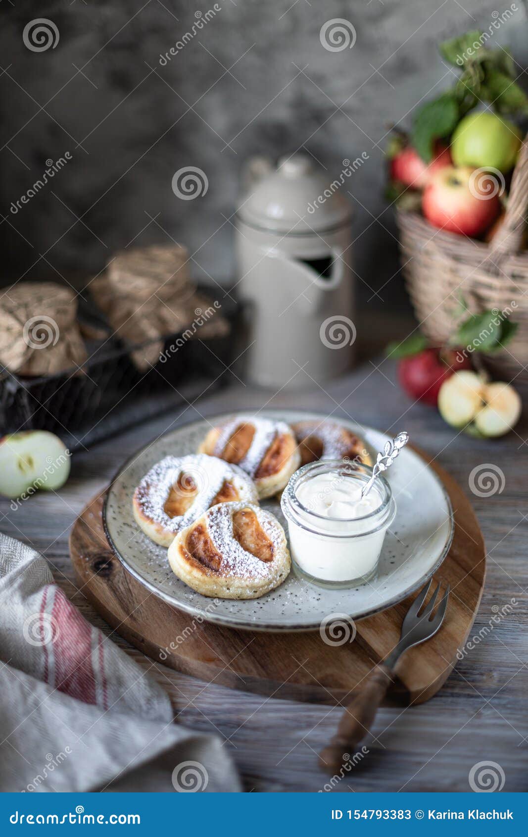 Fresh Homemade Pancake with Apples, Honey and Cinnamon Stock Image ...