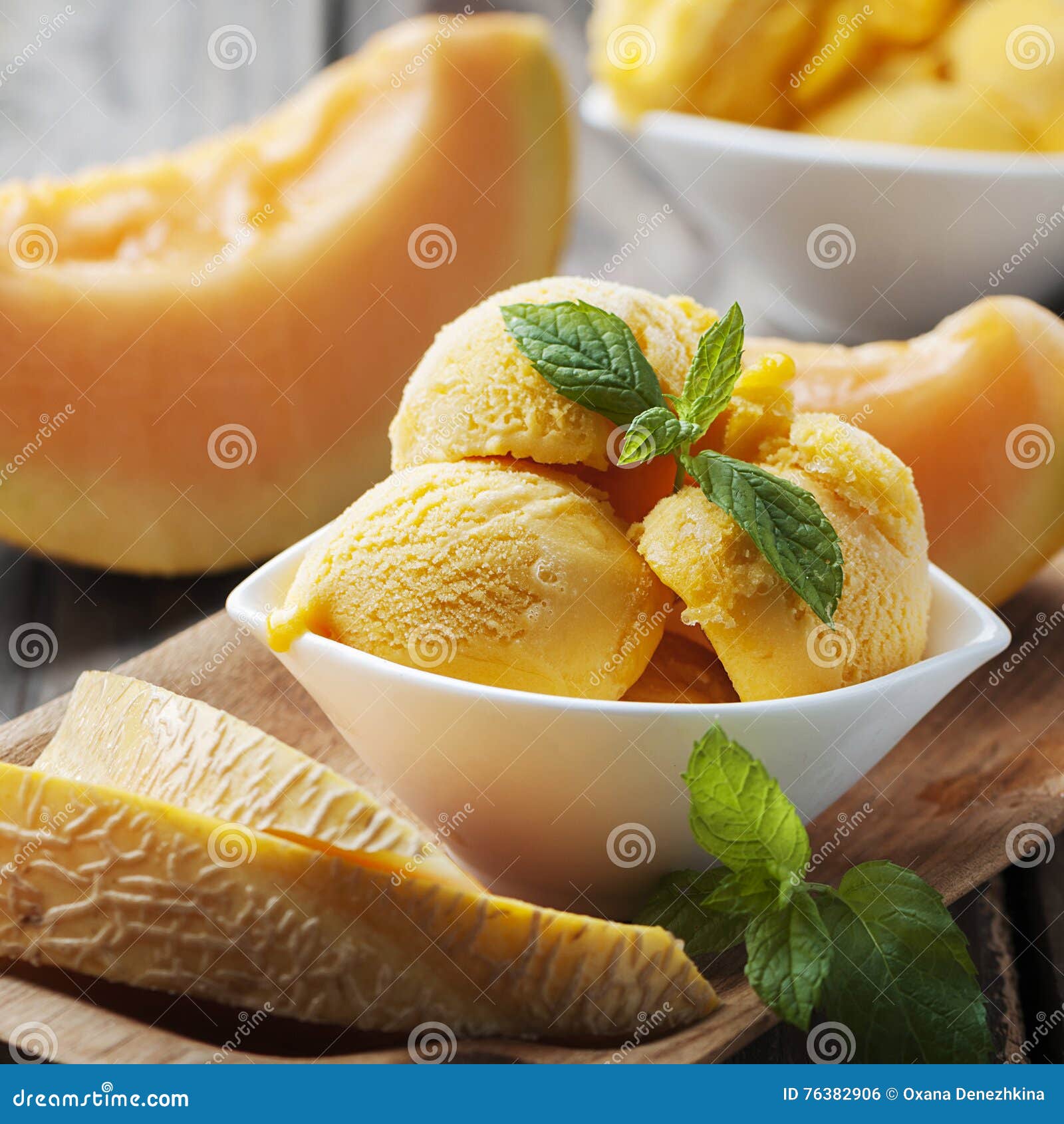 Fresh Icecream with Melon and Mint Stock Photo Image of cantaloupe