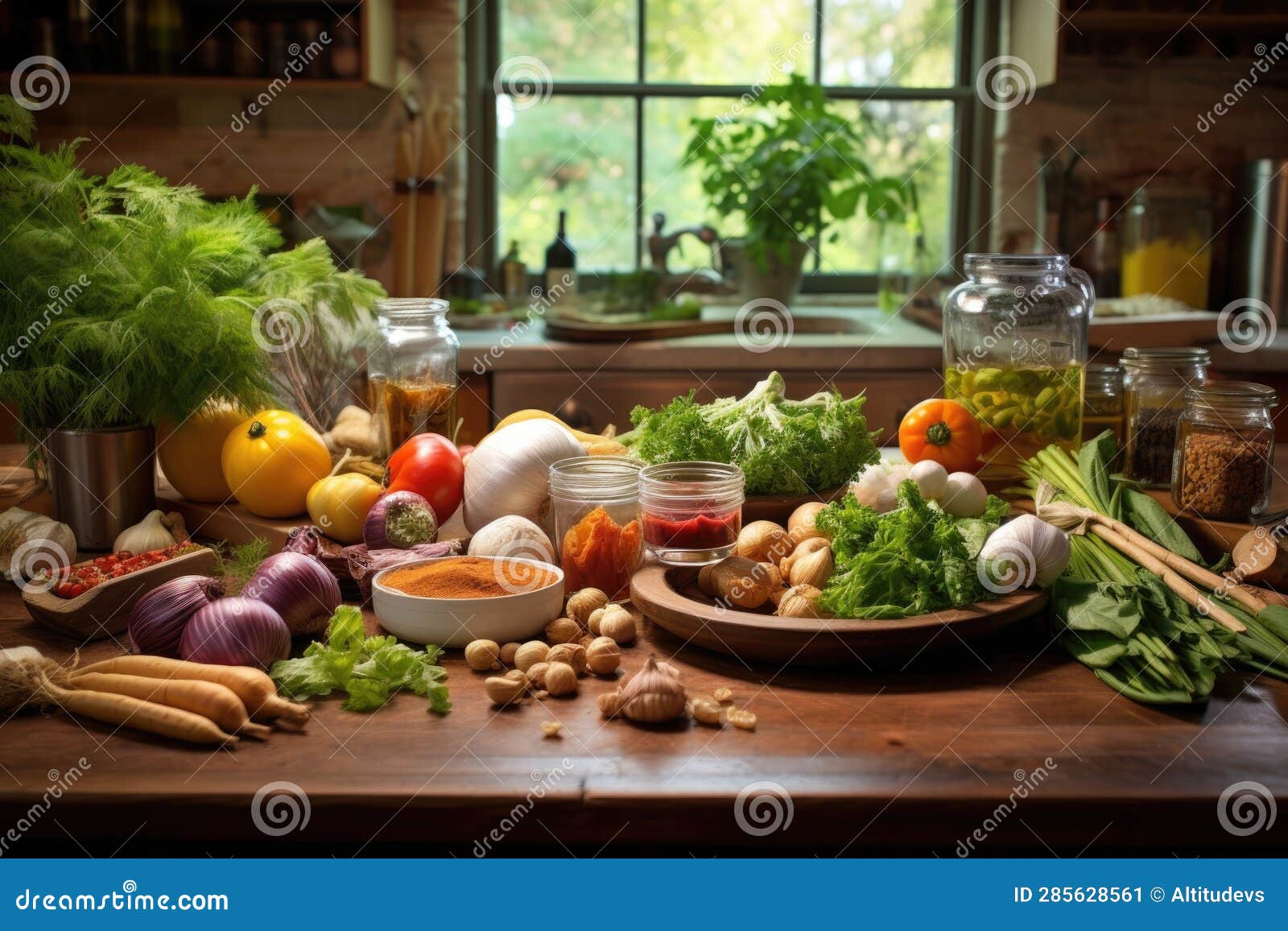 Fresh Ingredients Spread on Kitchen Counter Stock Image Image of