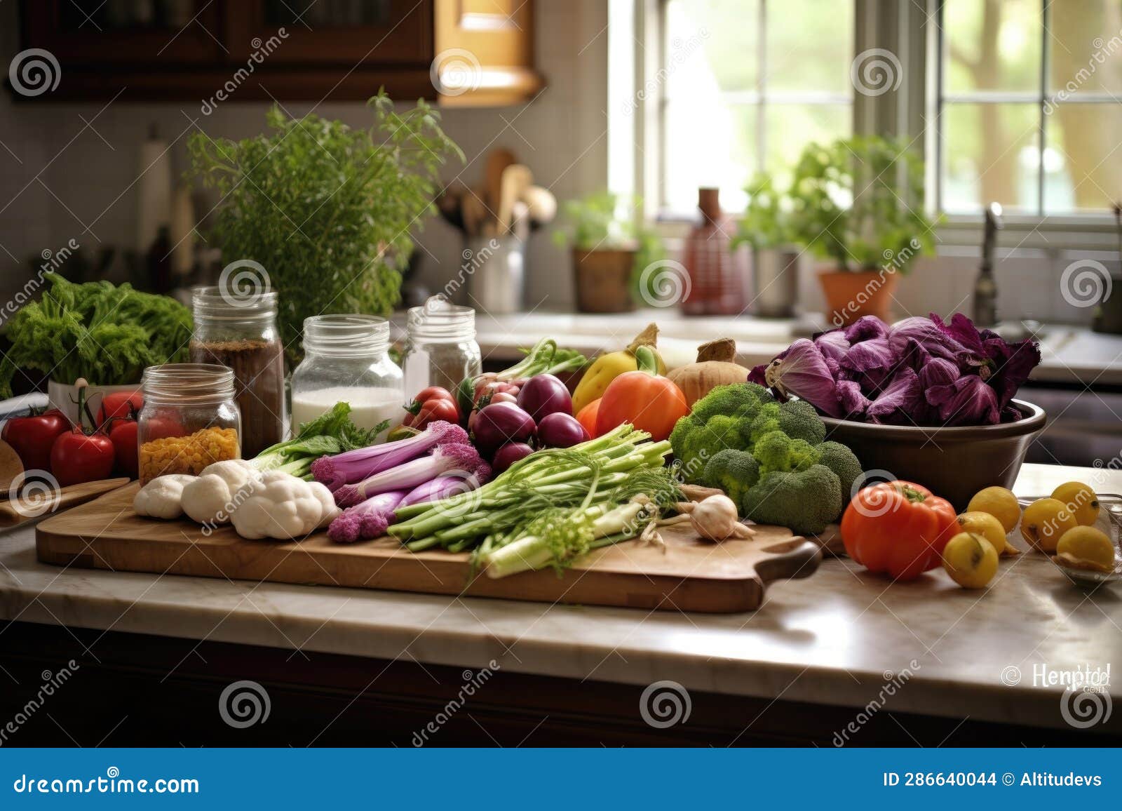 Fresh Ingredients Spread on Kitchen Counter Stock Illustration