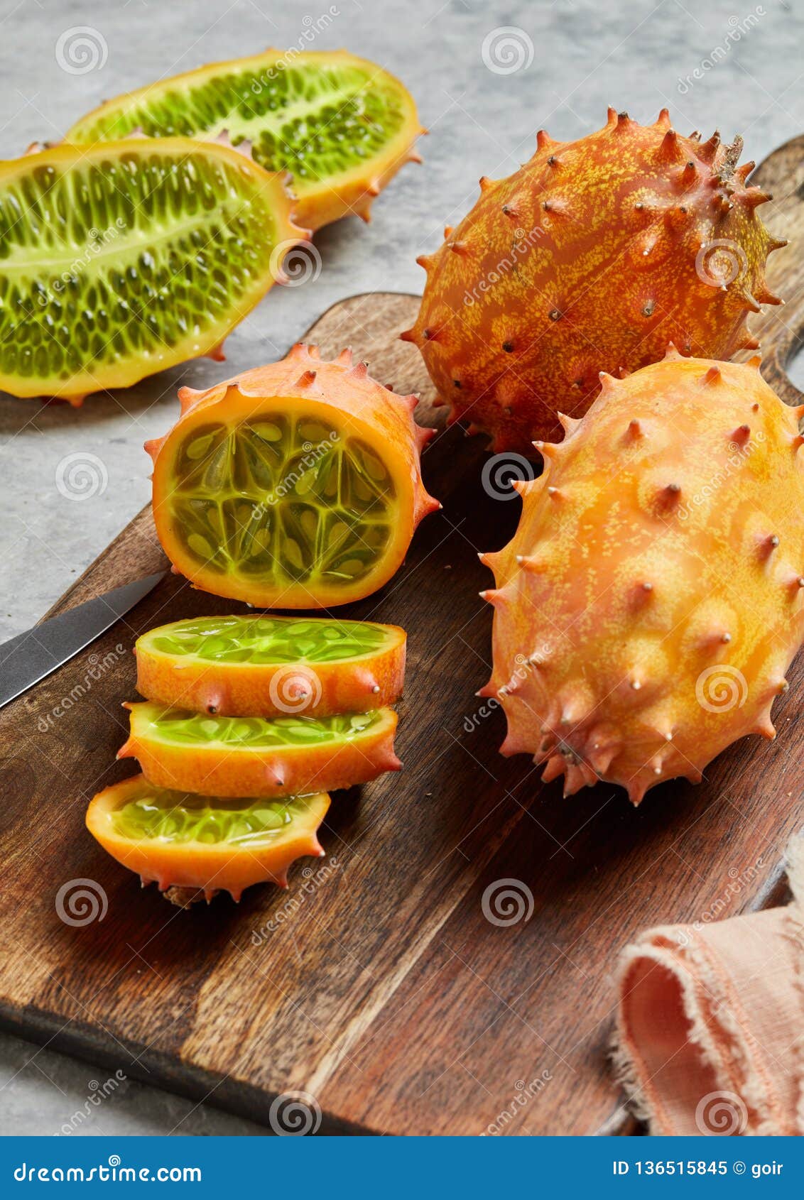 Fresh kiwano closeup stock image. Image of rustic, ingredient 136515845