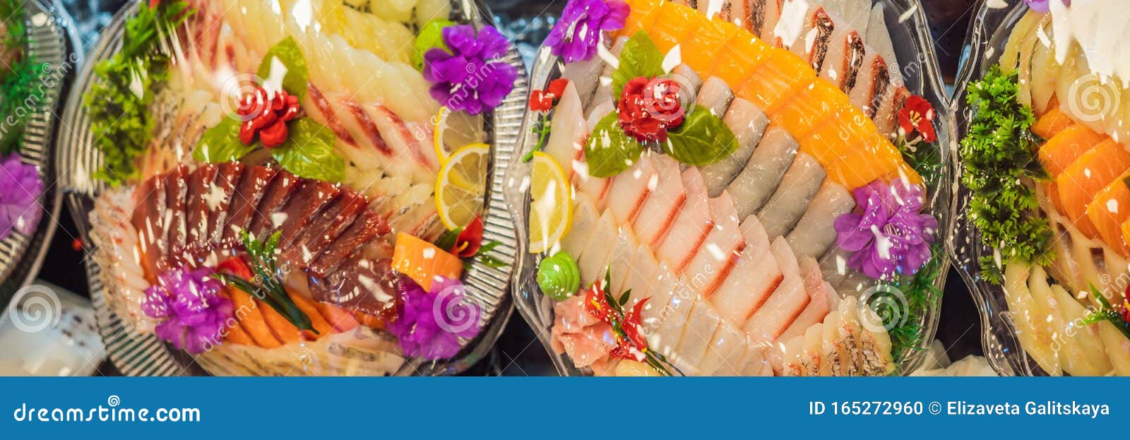 Fresh Korean Style Raw Sea Bream Sashimi BANNER, LONG FORMAT Stock