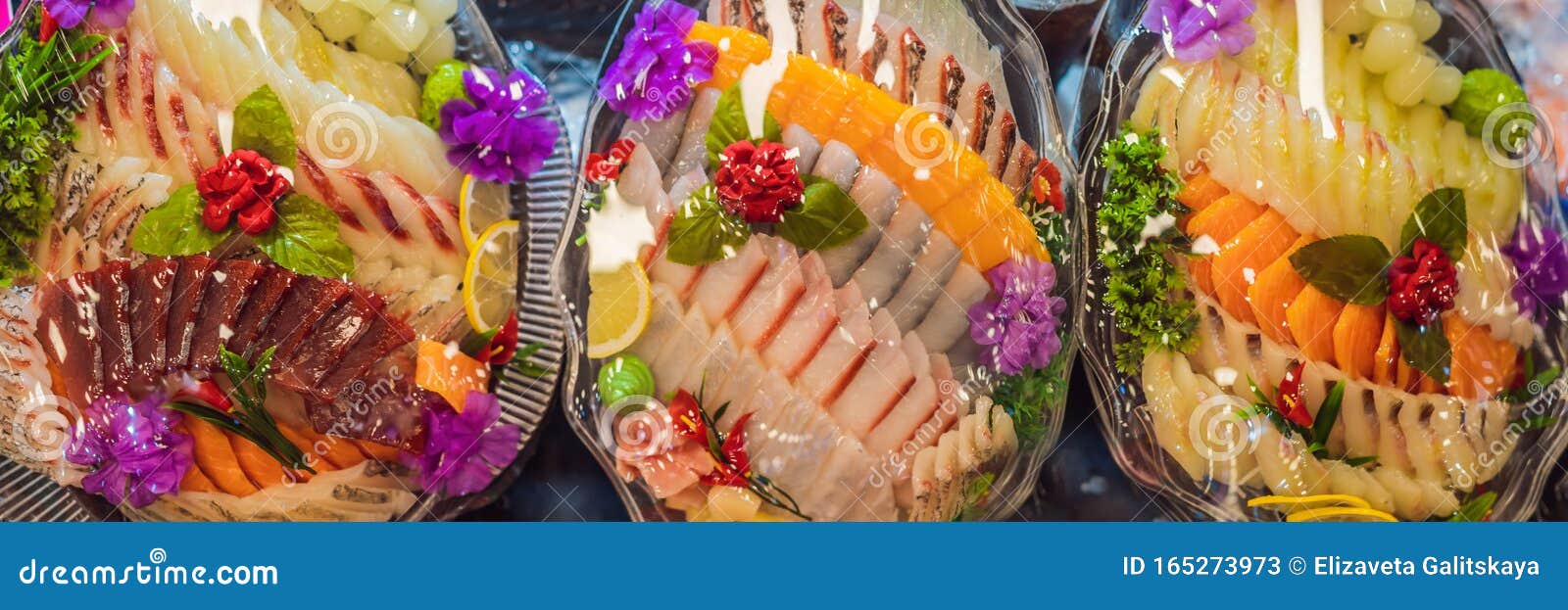 Fresh Korean Style Raw Sea Bream Sashimi BANNER, LONG FORMAT Stock