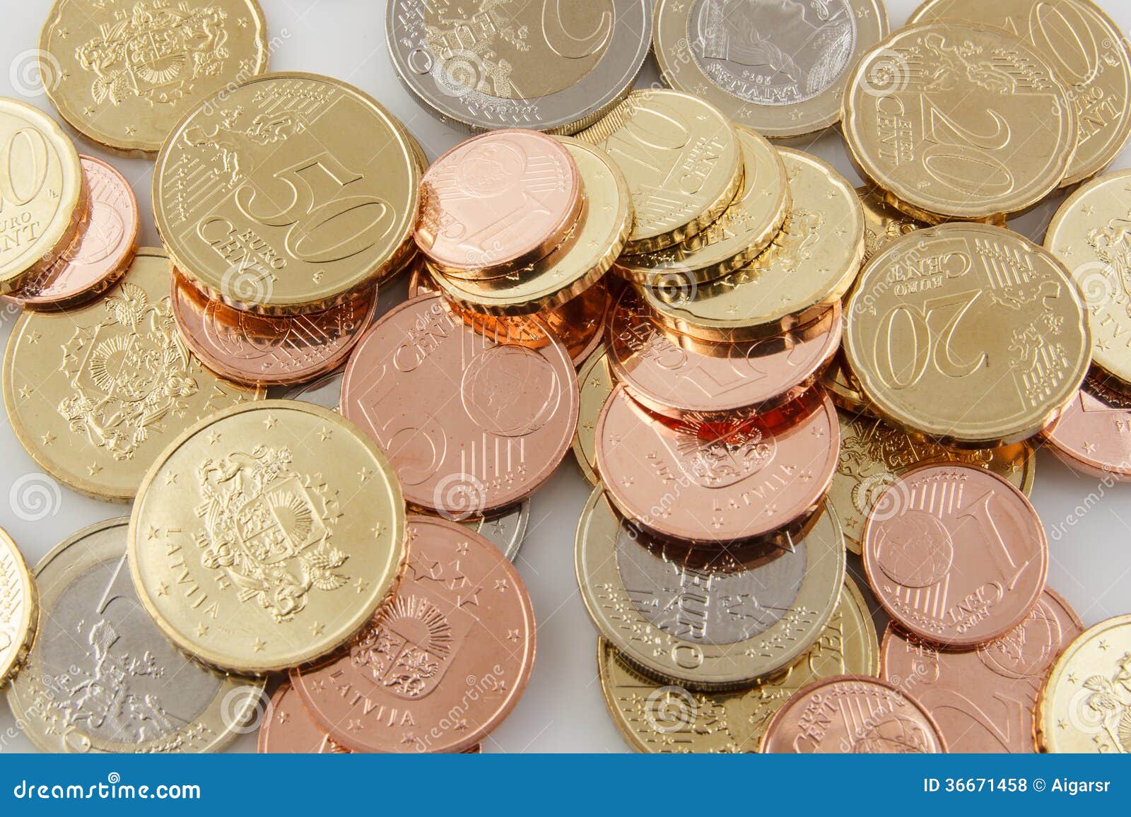 Fresh latvian euro coins stock photo. Image of stack - 36671458