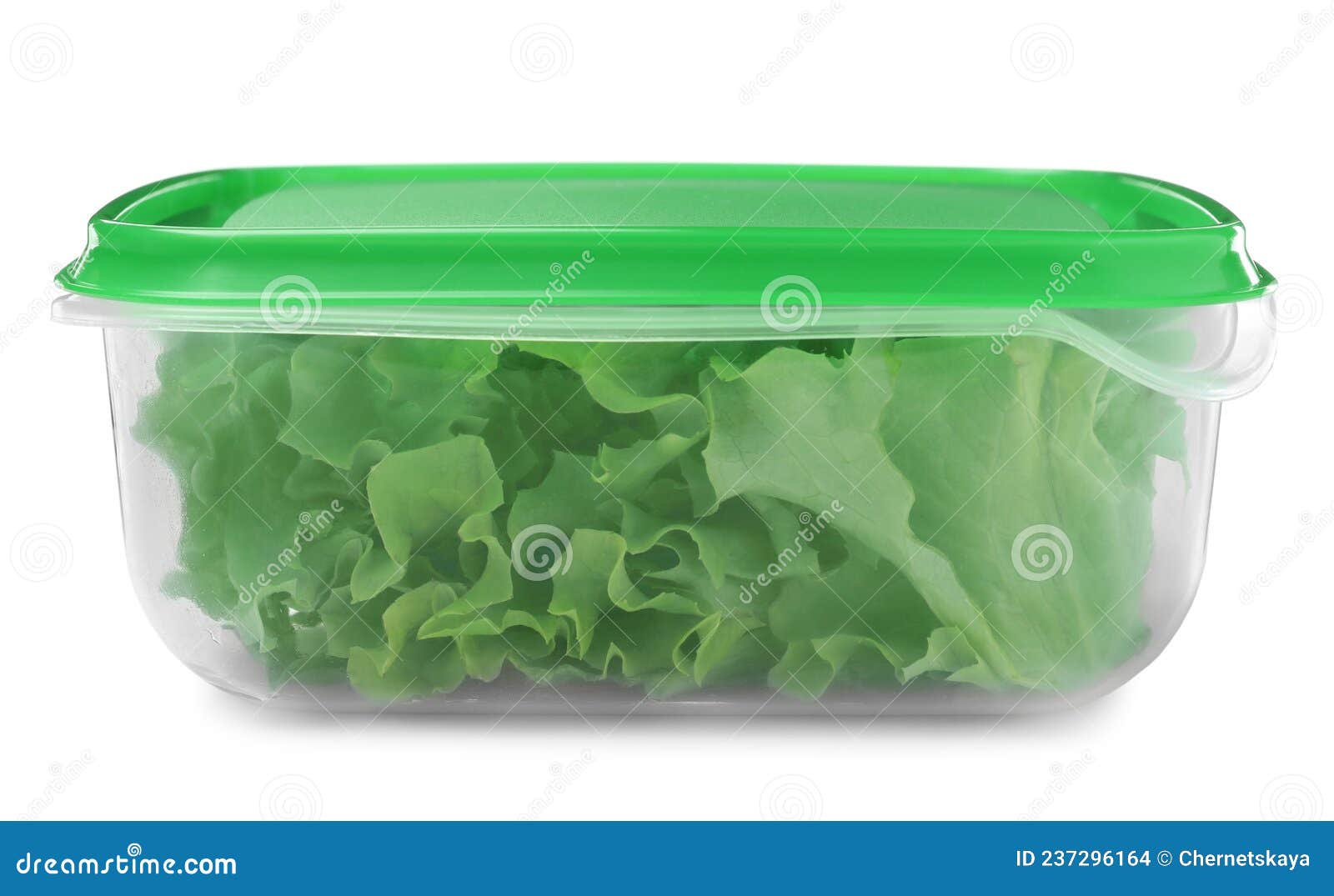 Fresh Lettuce in Plastic Container Isolated on White Stock Photo