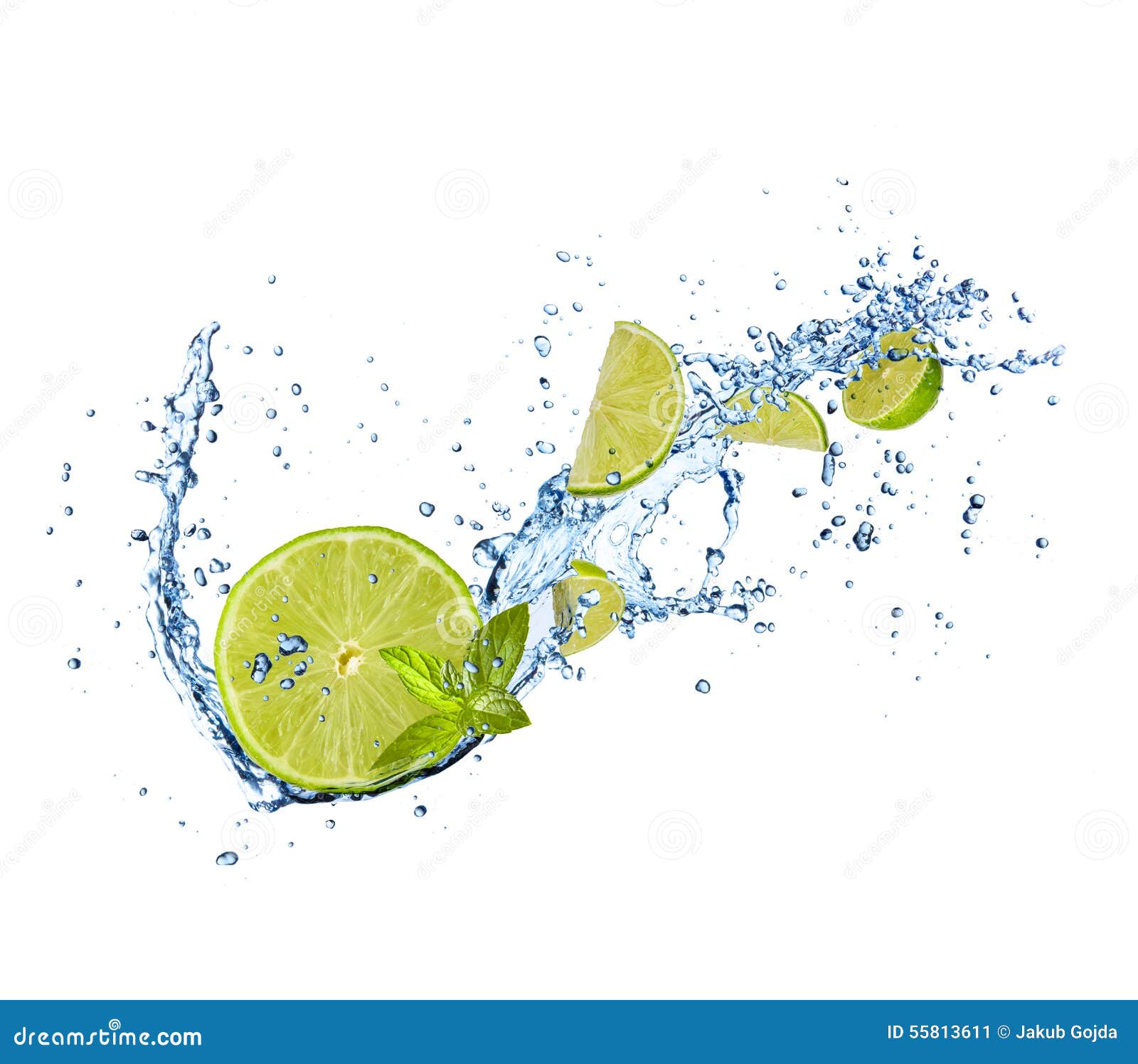 Fresh Lime in Water Splash on White Background Stock Image Image of