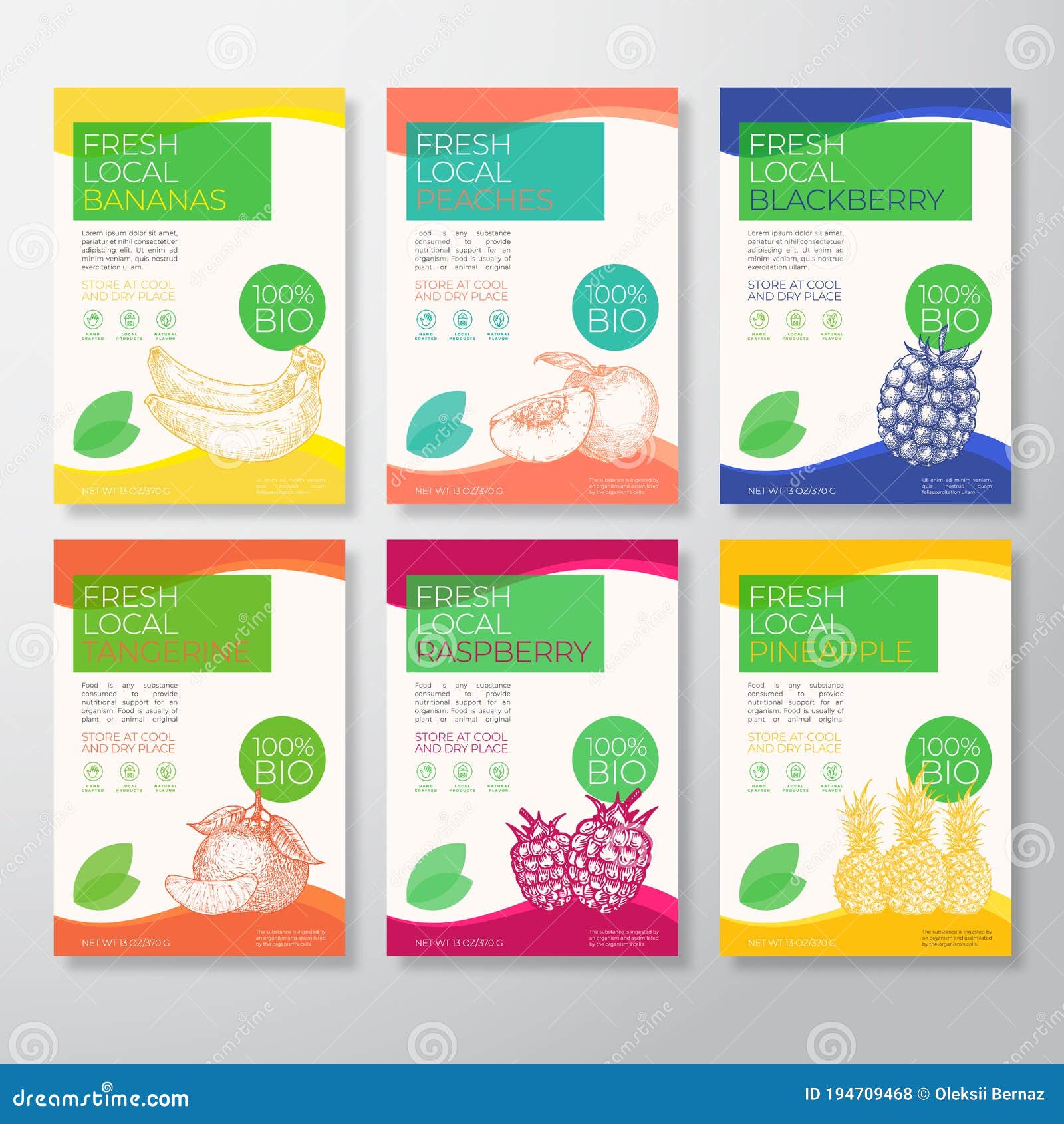 Fresh Local Fruit Labels Packaging Design Layout Collection. Vector
