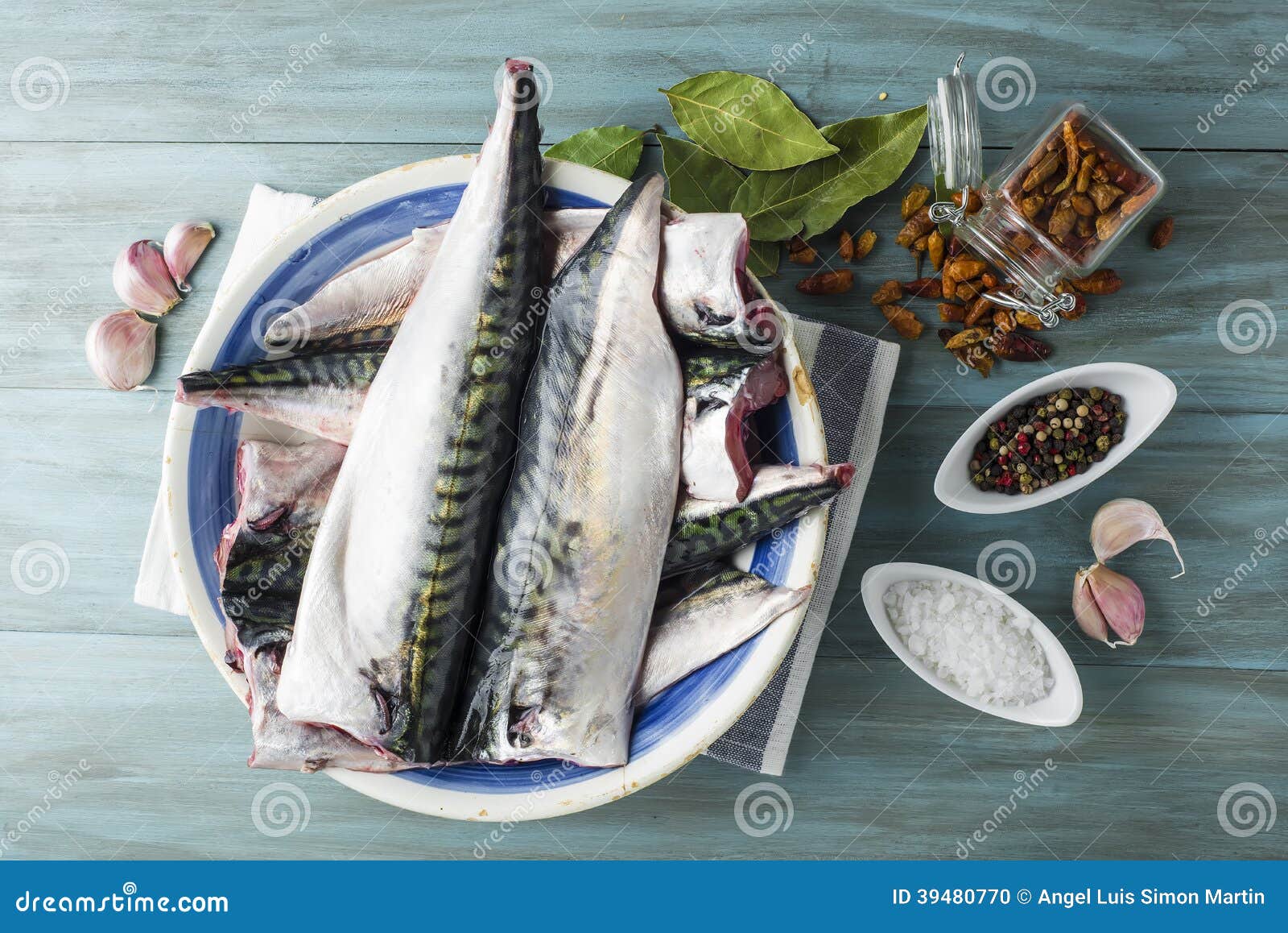 Fresh mackerel to cook stock photo. Image of leaves, olive 39480770