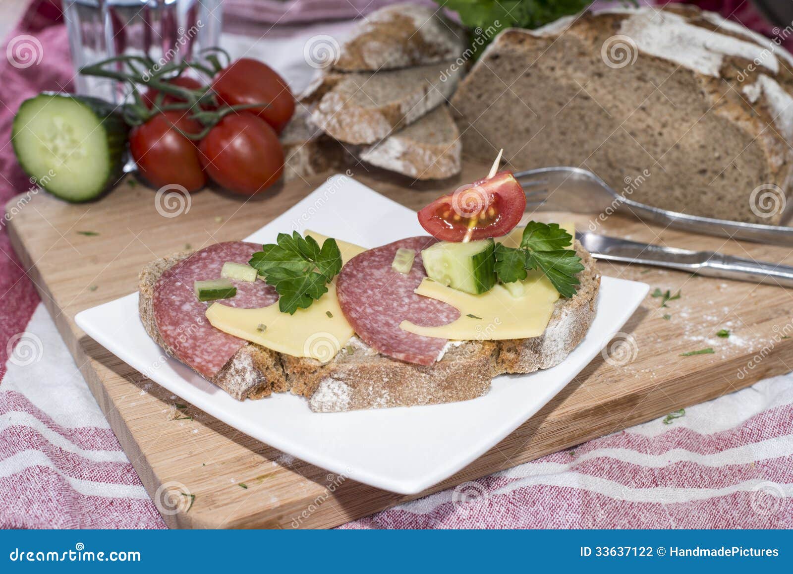 Fresh made Salami Sandwich stock photo. Image of cheese 33637122