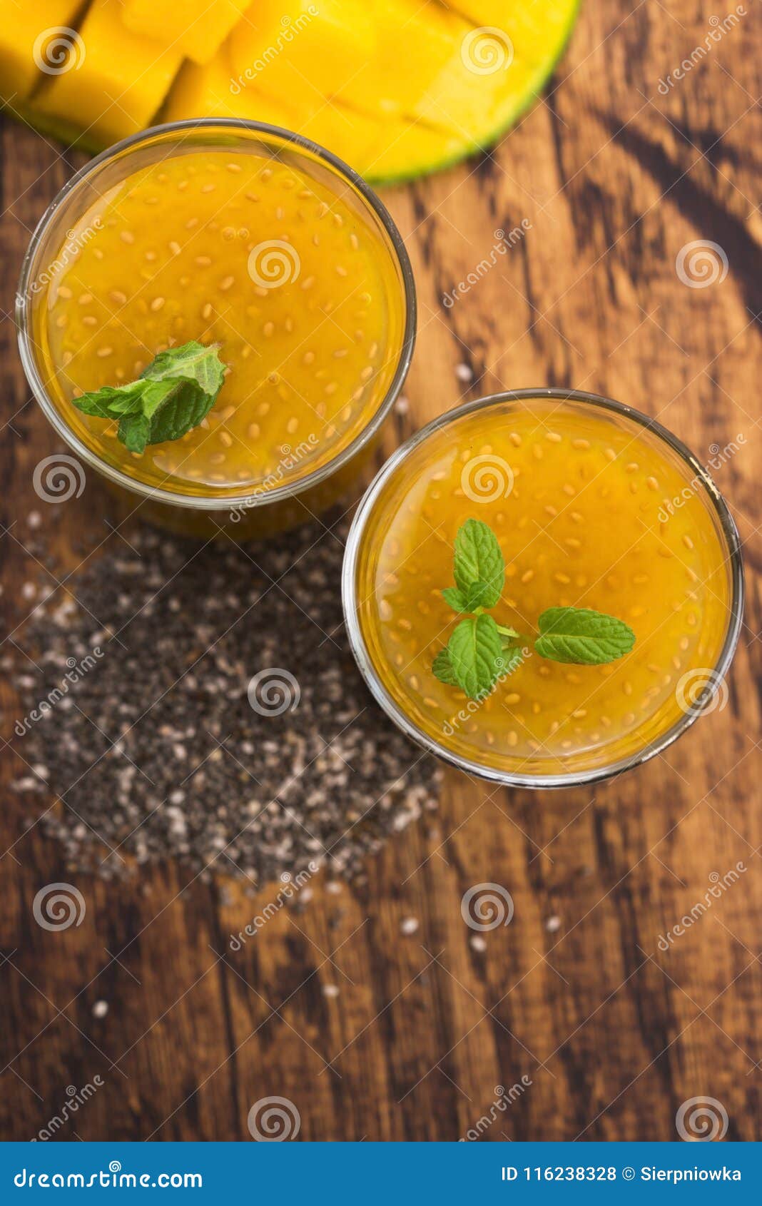 Mango Smoothie in Glass with Chia Seeds Stock Photo Image of mango