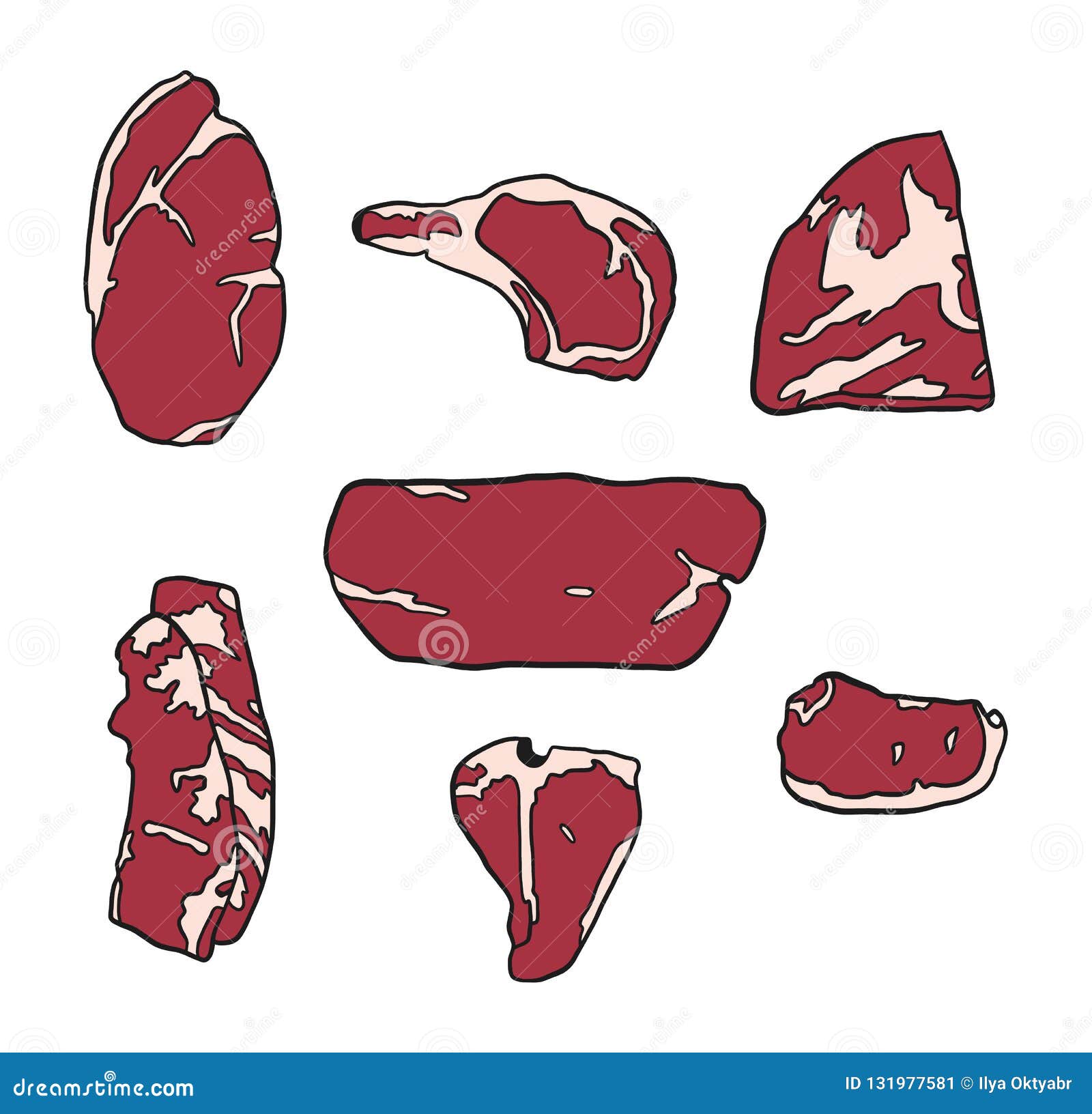 Fresh Meat Set Hand Drawing Vector Illustration Isolated Objects Stock