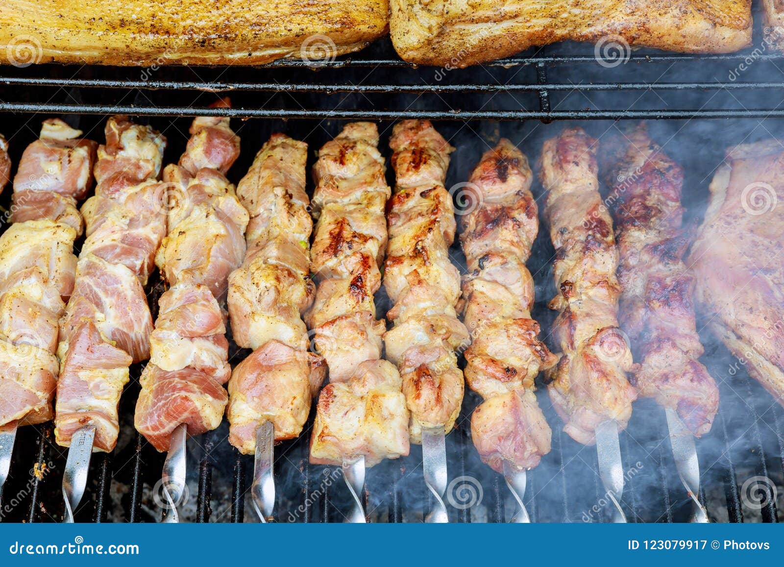 Fresh Meat Shish Kebab Prepared on a Grill. Stock Image - Image of ...