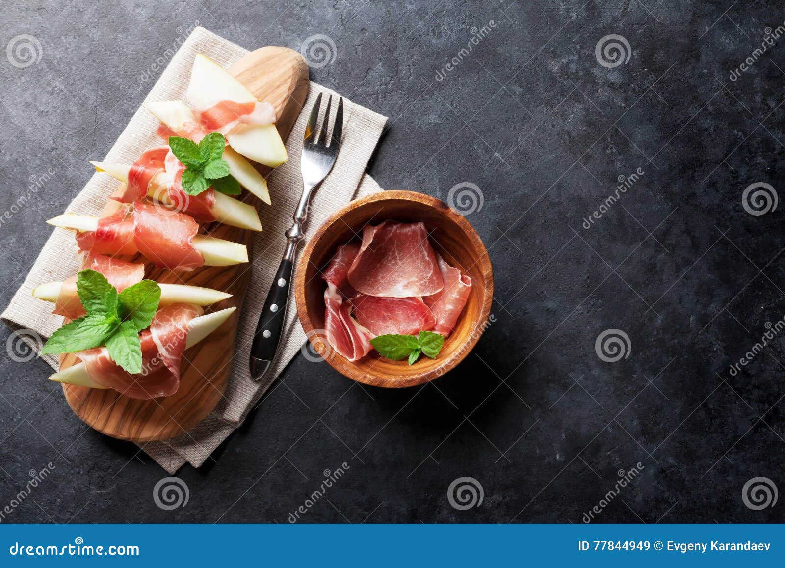 Fresh Melon with Prosciutto and Mint Stock Image Image of mint, fruit 77844949