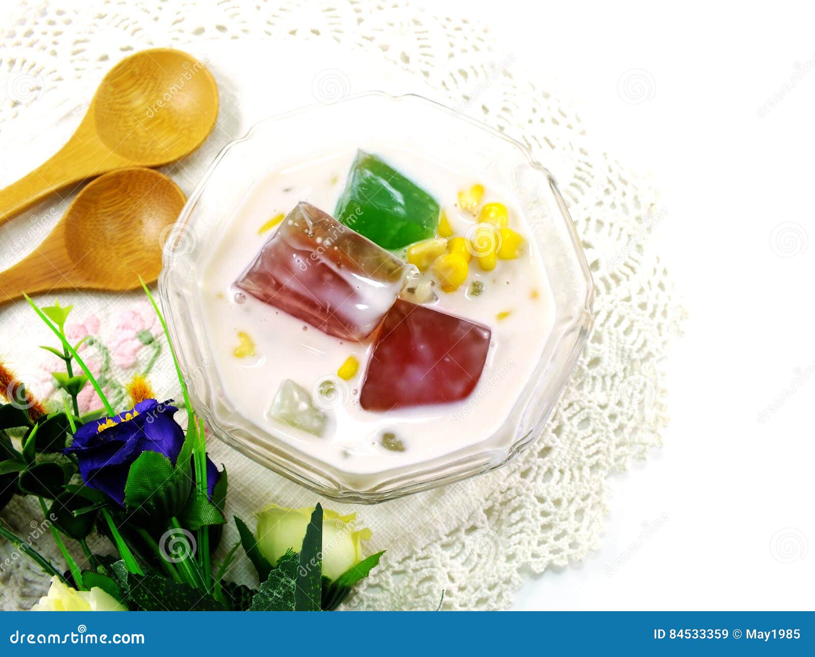 Fresh Milk Tofu with Jelly and Fruit Stock Image Image of golden