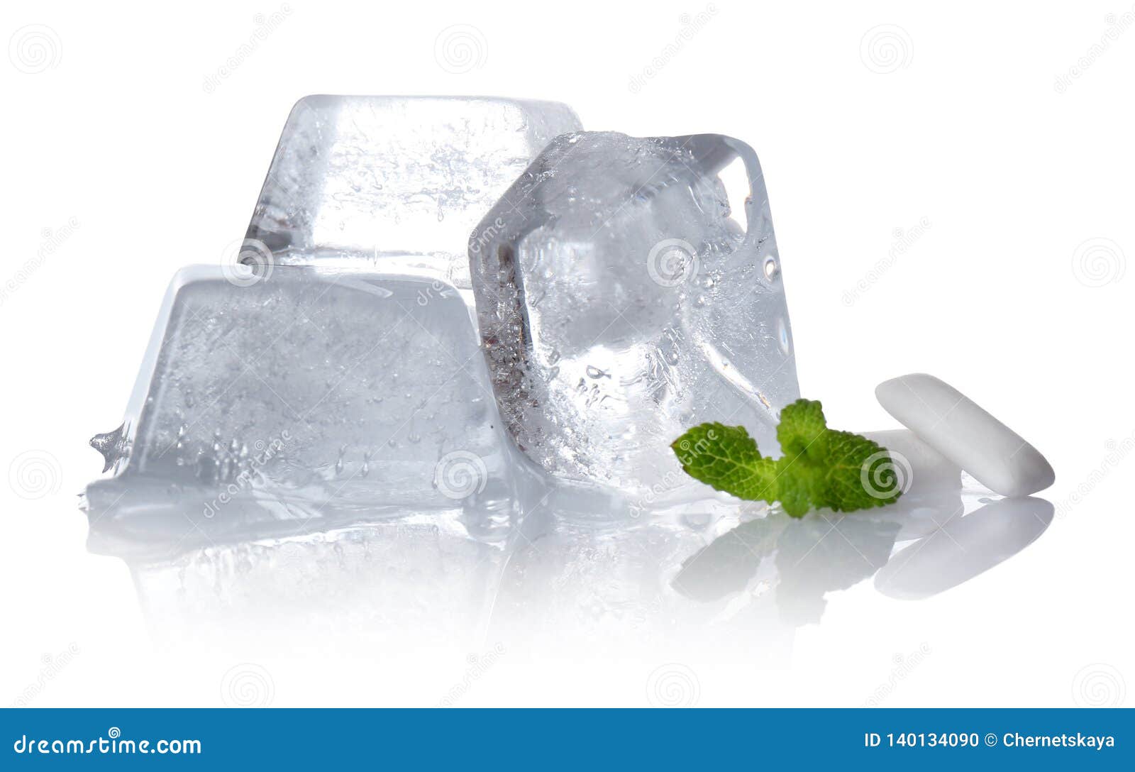 Fresh Mint, Chewing Gums and Ice Cubes on White Stock Photo Image of