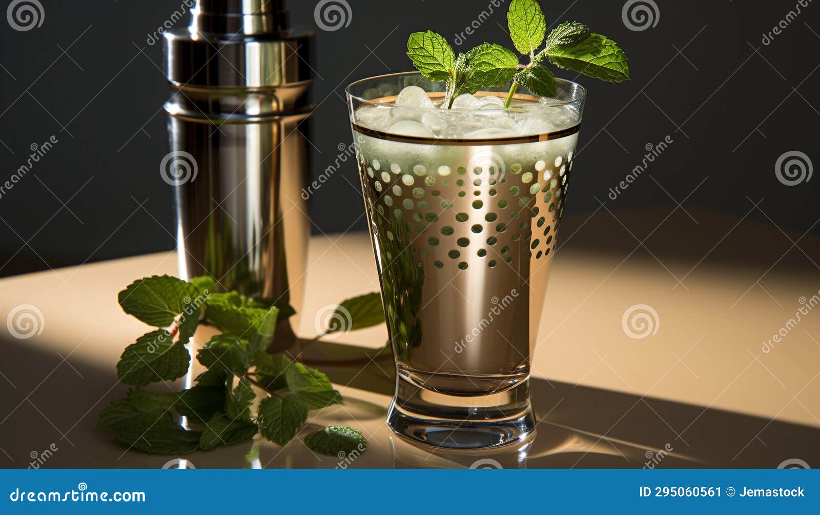 Fresh Mint Leaf in a Cocktail Glass, Refreshing Summer Drink Generated