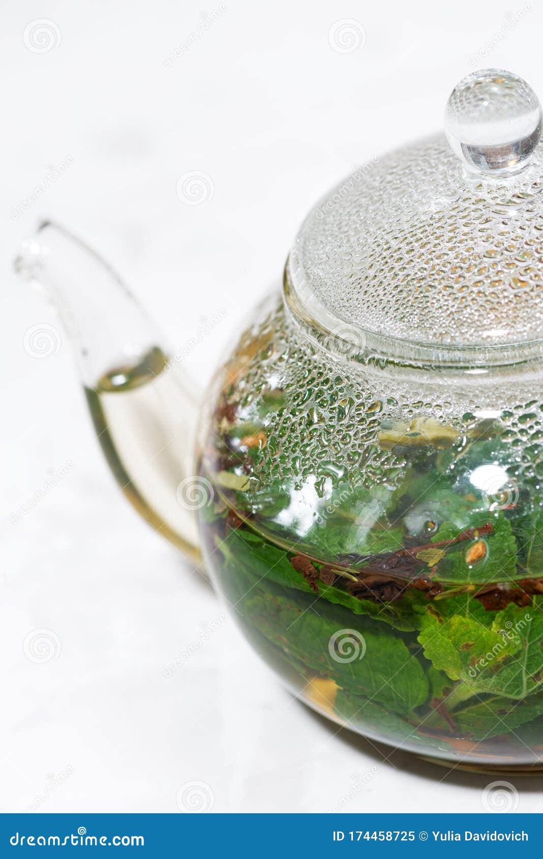 Fresh Mint Tea in a Glass Teapot, Top View Vertical Stock Image Image