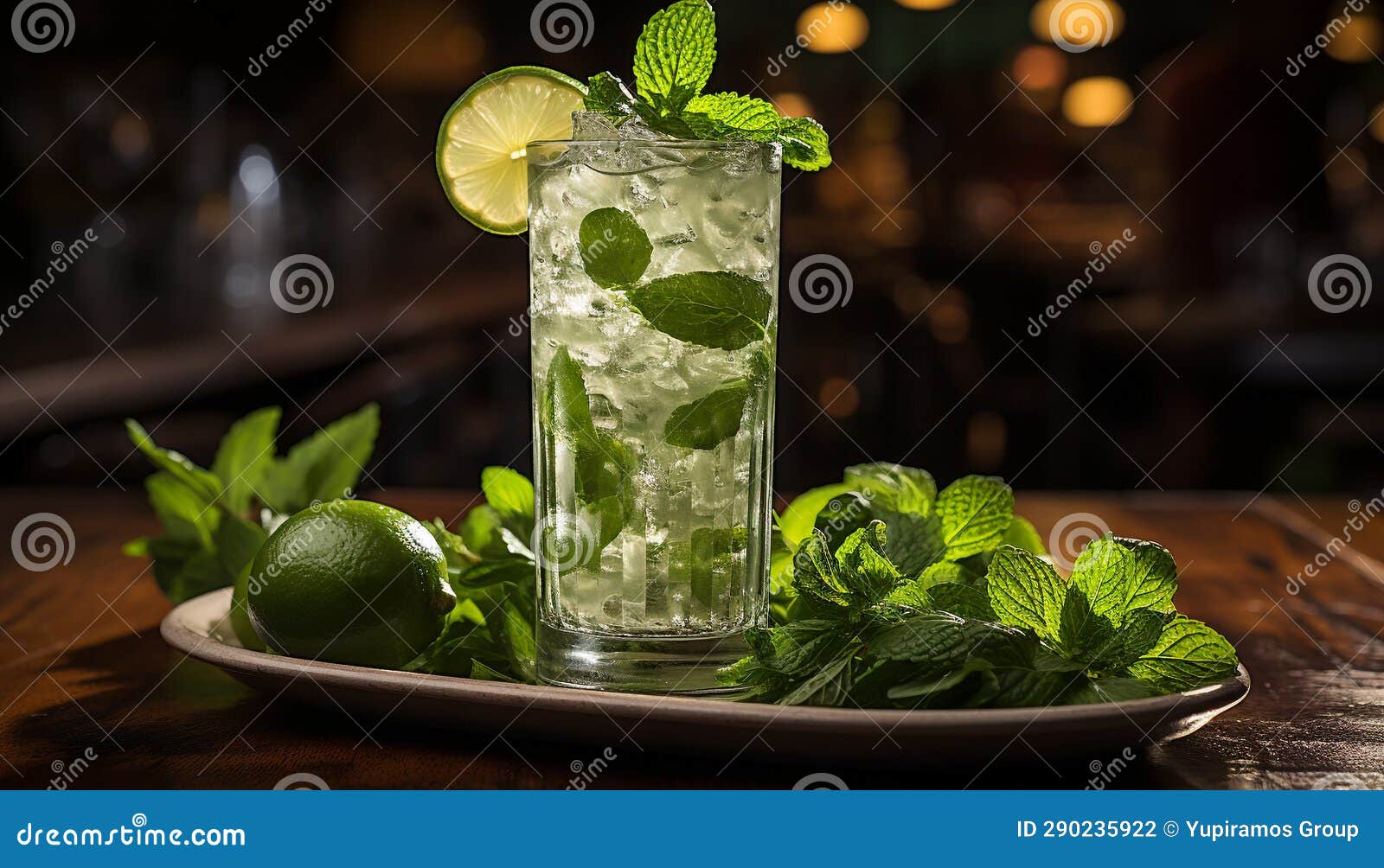 Fresh Mojito Cocktail with Mint Leaf and Lime Slice Generated by AI