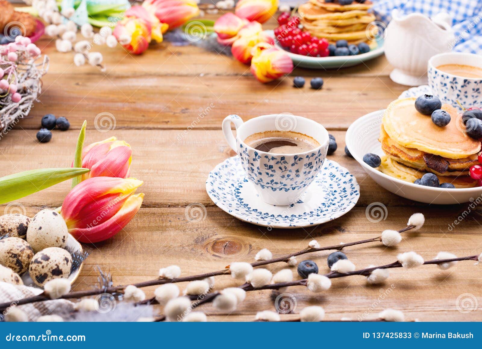 Fresh Morning Coffee and Pastries Homemade for Breakfast. Pancakes ...