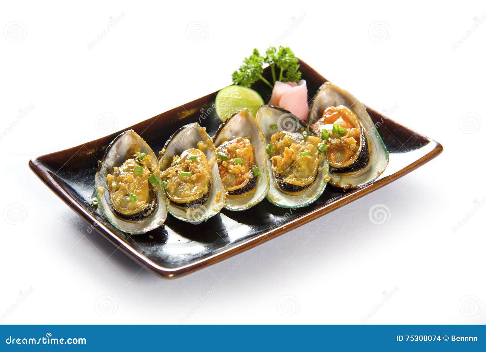 Fresh Mussels with Fried Garlic Stock Photo Image of meal, rustic