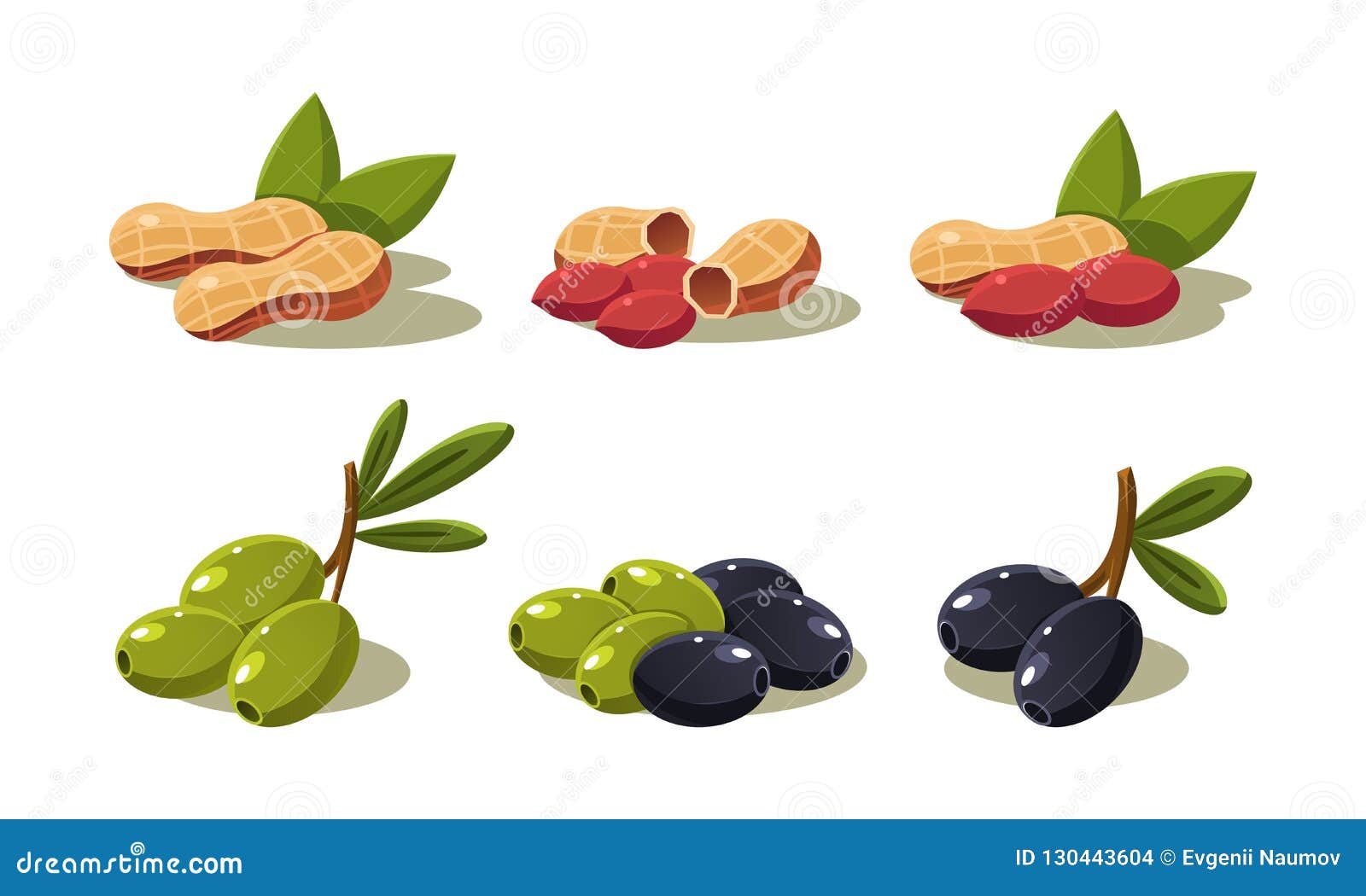 Fresh Olives and Peanut, Vegetarian Healthy Organic Products Set Vector ...