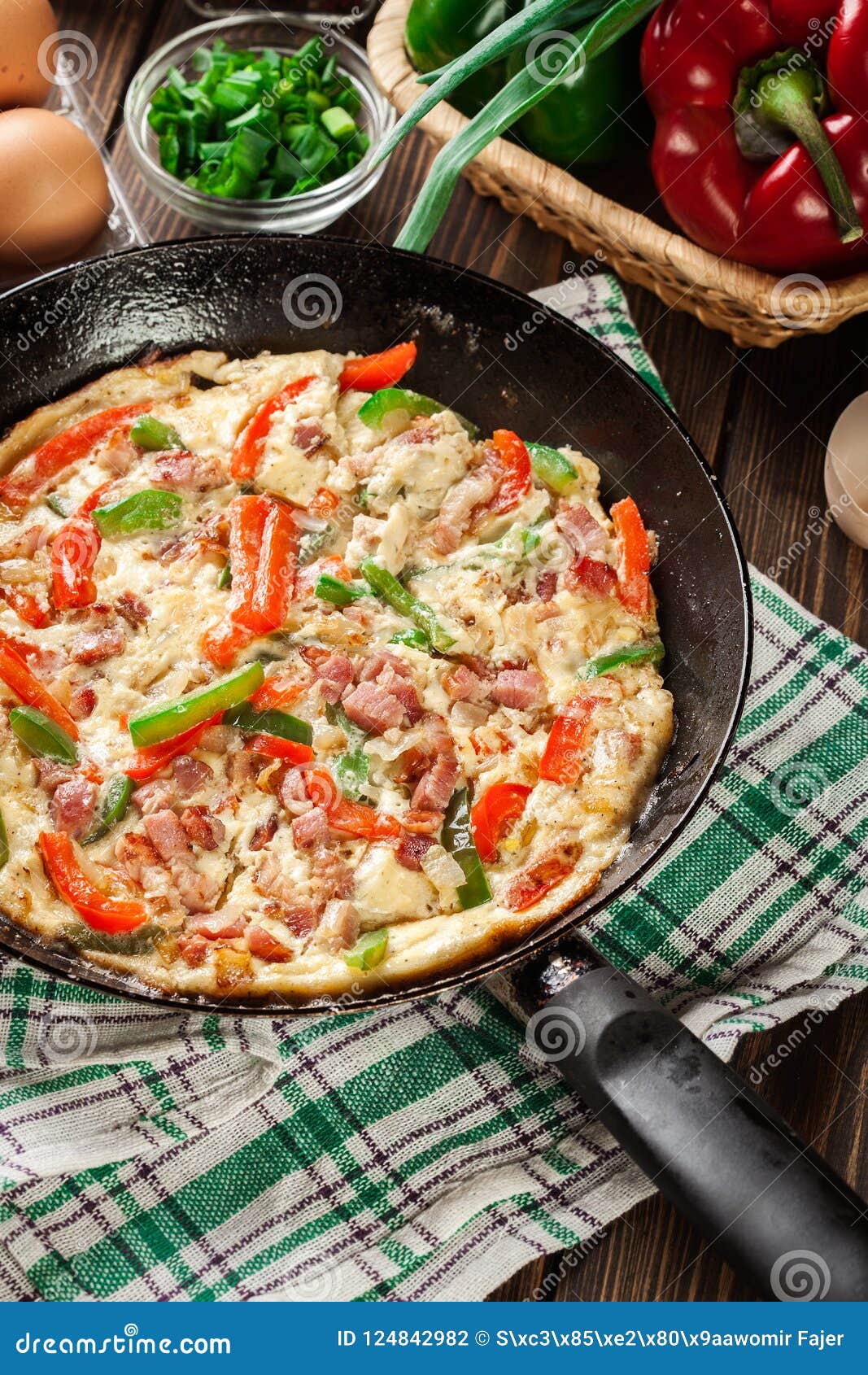Fresh Omelette with Bacon and Bell Pepper Stock Photo Image of plate