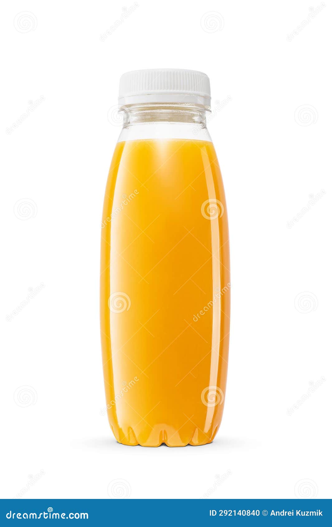 Fresh Orange Juice in a Small Plastic Bottle Isolated on a White Stock