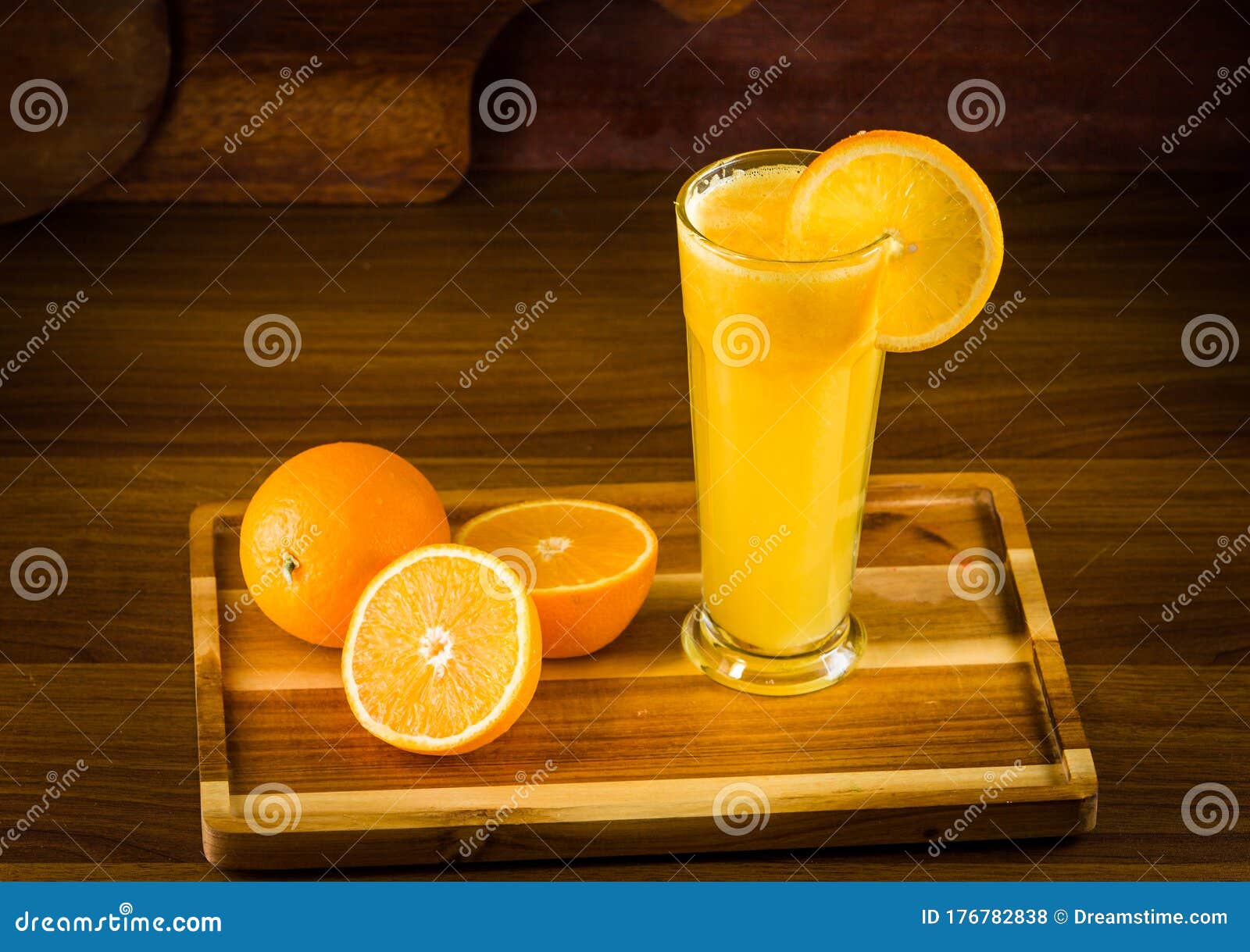 Fresh Orange Juice on Wooden Table Over Grunge Background Stock Photo ...