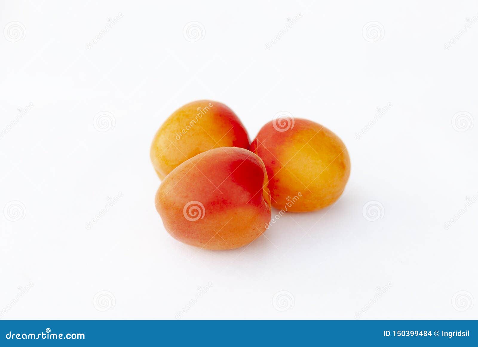 fresh organic apricot on white background. three apricots