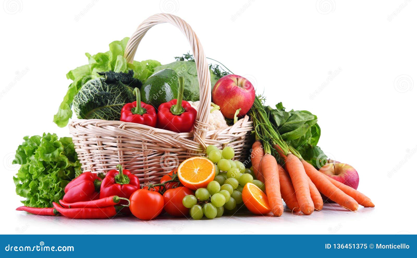 Fresh Organic Fruits and Vegetables in Wicker Basket Stock Image ...