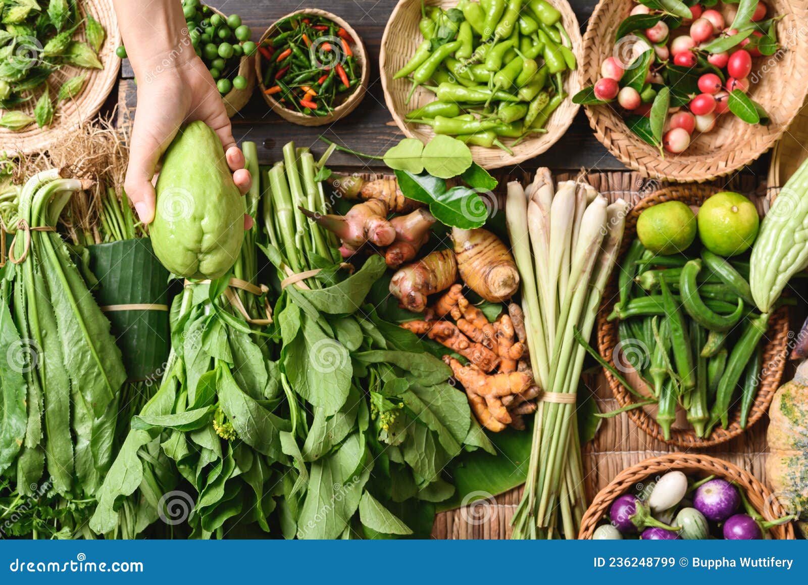 Fresh Organic Southeast Asian Vegetables And Spices From Local Farmer