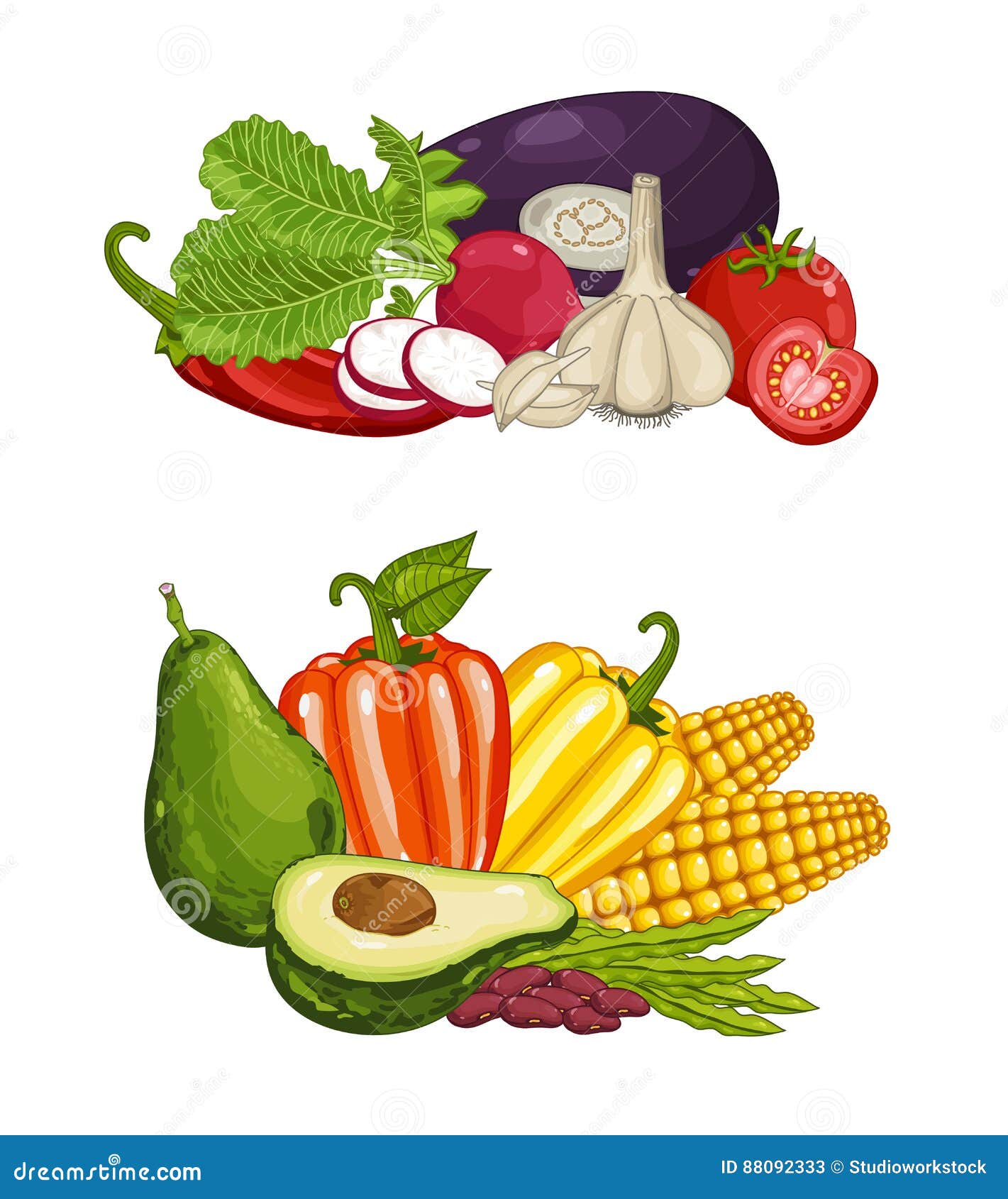 Fresh Organic Vegetable Composition Set Stock Vector - Illustration of ...